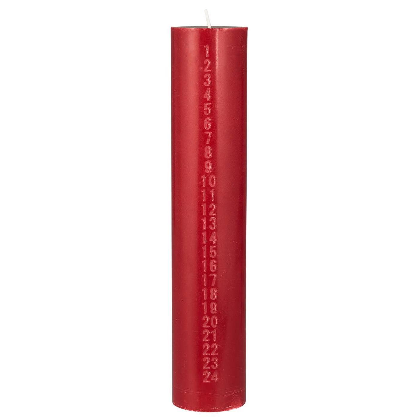 Ib Laursen Adventskerze Adventskerze Weihnachtskerze geprägte Zahlen Ash Grey Rot Rose, Höhe 30 cm, Ø 6 cm Brenndauer: ca. 120 Stunden geprägte Zahlen 1–24