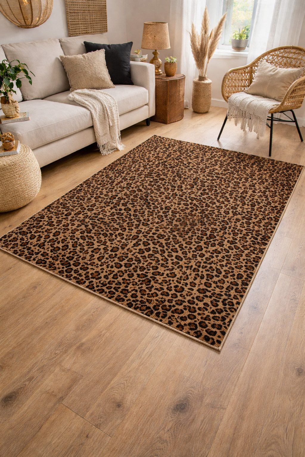 BOLTZE Designteppich Bodenteppich Leoparden Design Teppich braun schwarz 150×100 cm