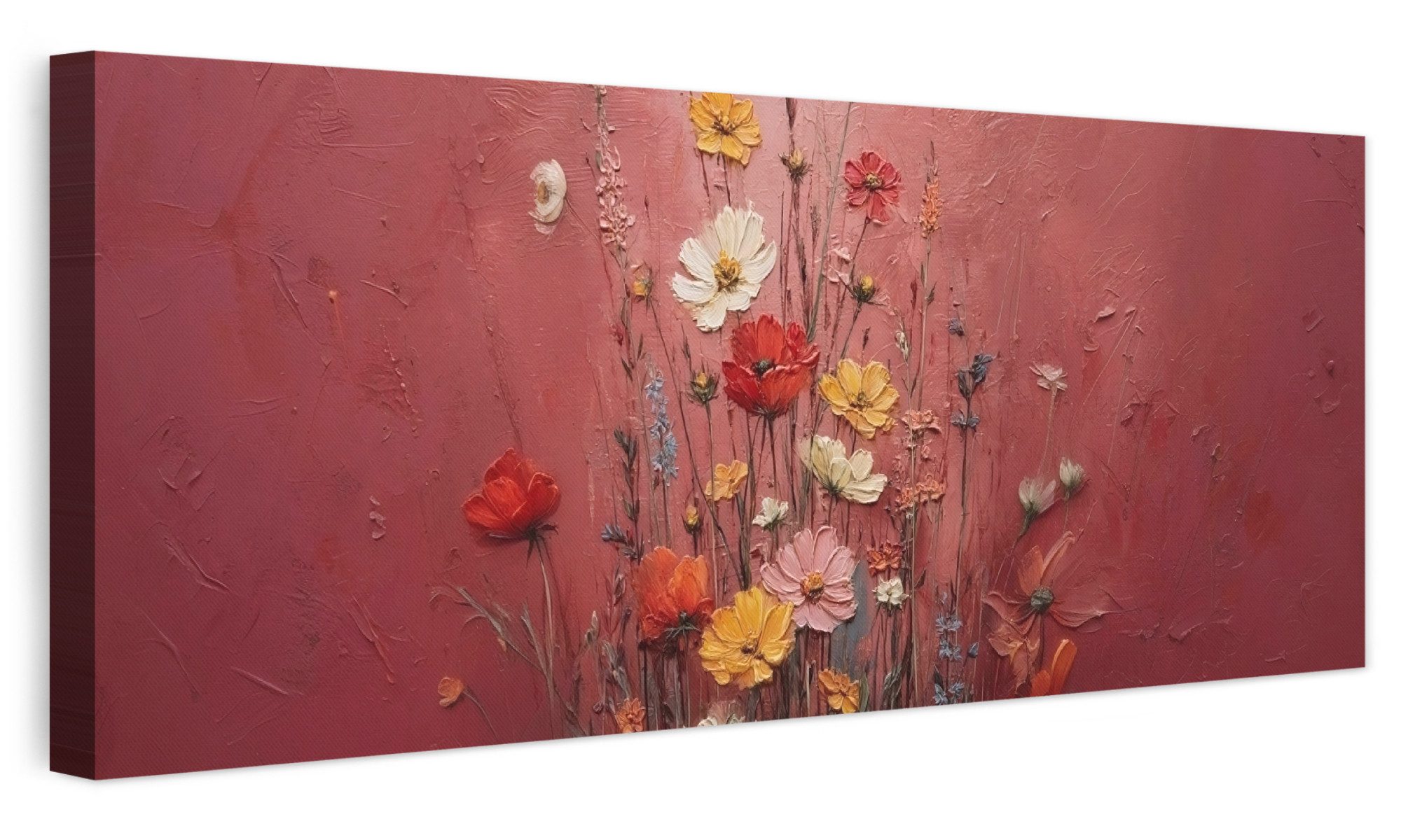 OneMillionCanvasses® Leinwandbild Panorama Blumenbouquet - Tiefe - Spürbare Textur, Fotodruck (1 St), Wandbild, Deko Schlafzimmer …