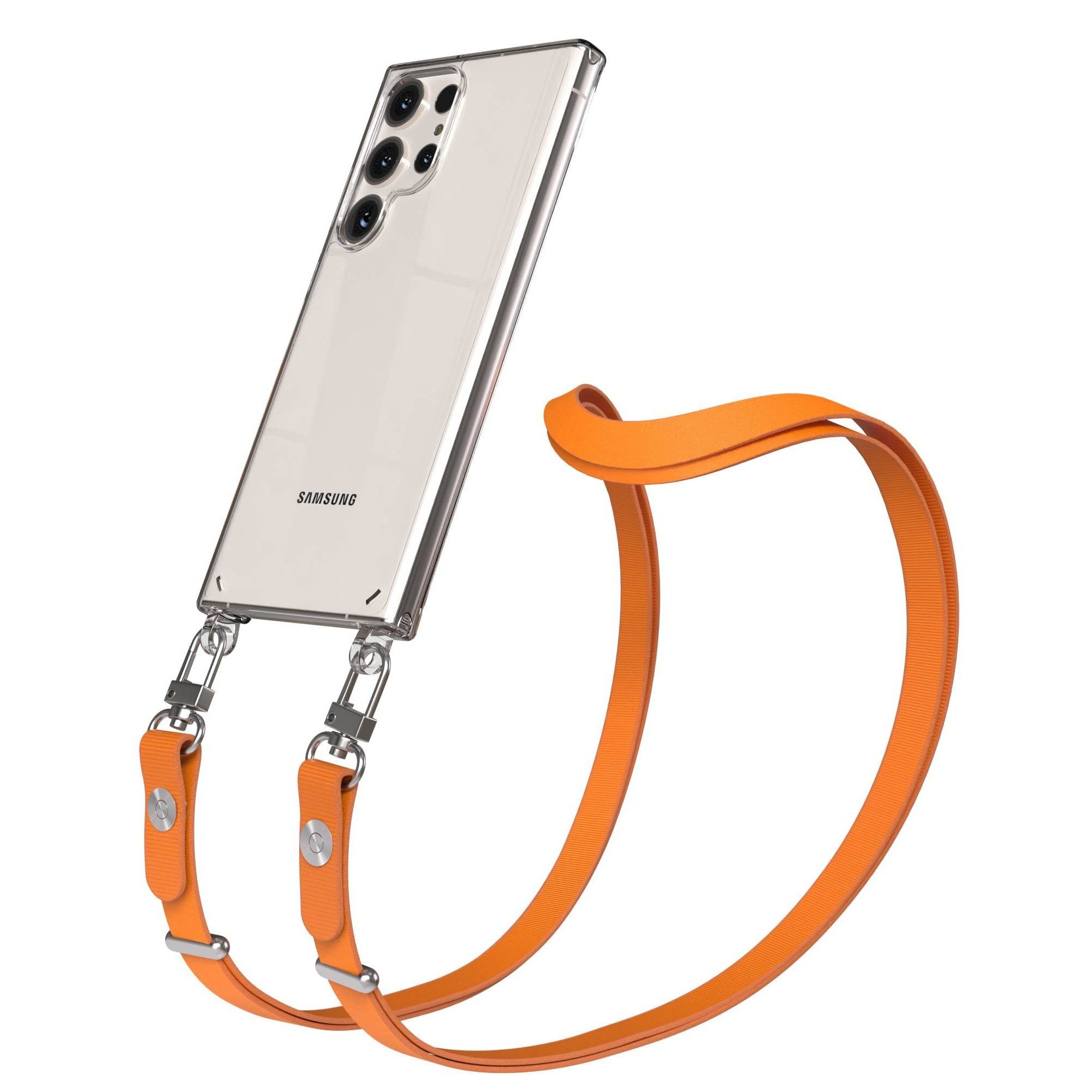 EAZY CASE Handykette für Samsung Galaxy S23 Ultra Handyhülle mit Handyband magnetisch, Verstellbares Handyband in Orange mit Magnetverschluss bis 1,90 m