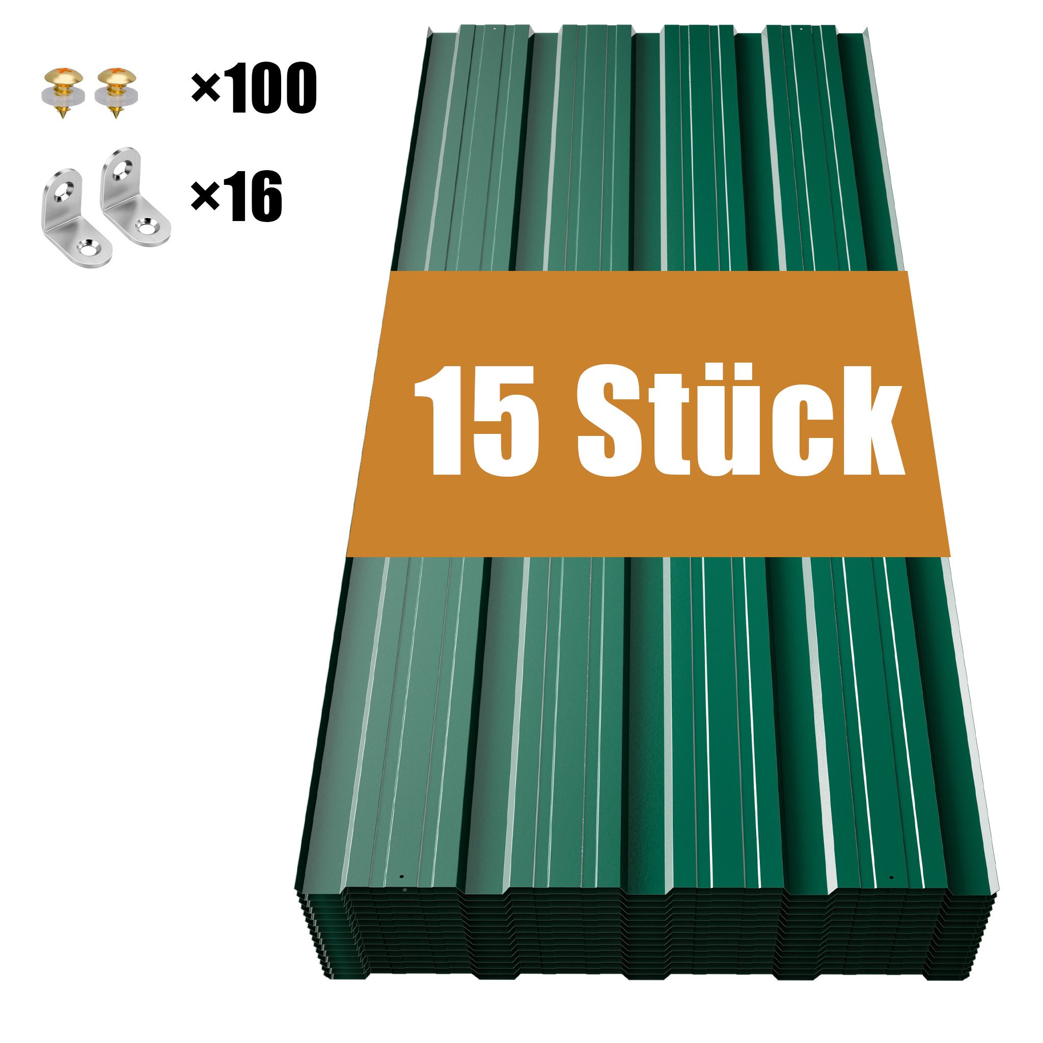 GIHAUVIA Trapezblech Trapezblech Set 15 Stück, verzinkt 0,25mm,Schrauben für Carport.