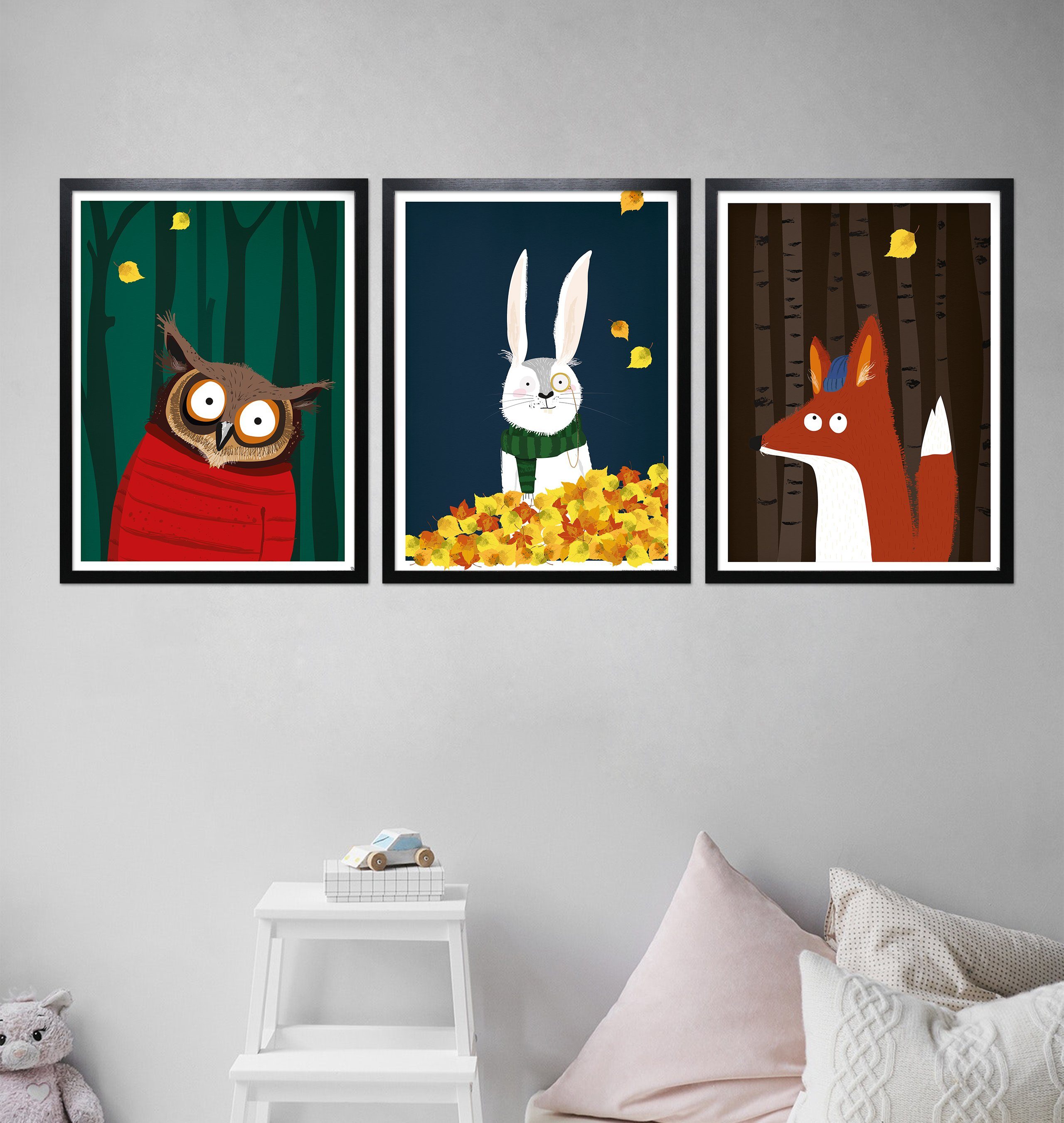 Close Up Poster Kinderzimmer Poster Wald 3er-Set gerahmt schwarz