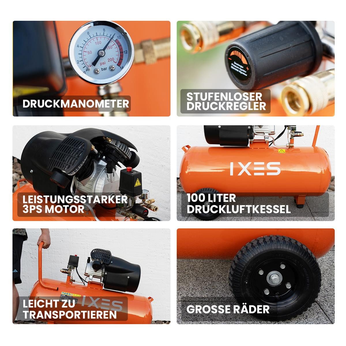 Scheppach Kompressor IXES Kompressor 100L Luftkompressor 10 bar Druckluft 3PS 412L/min, 2200 W, max. 10 bar, 100 l