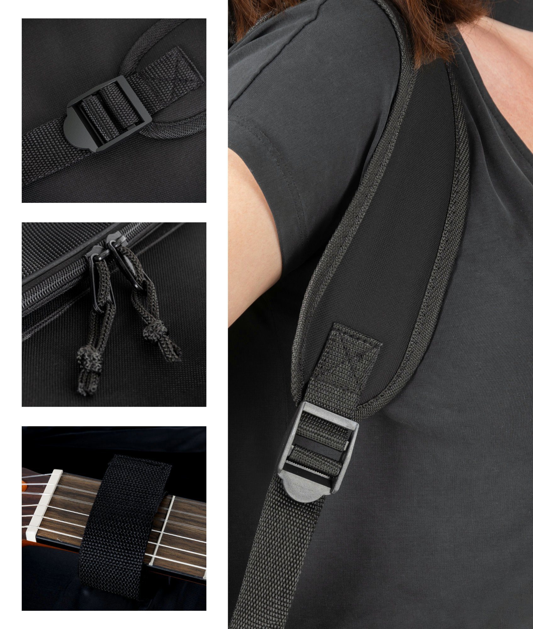 Ergonomisch Rocktile 2 (Gigbag Komfort-Griff Schwarz 3/4 weicher Fronttaschen Klassik-Gitarrentasche 7/8-Größe Polsterung, für und Gitarrentasche geformter Noten/Zubehör), inkl. mit