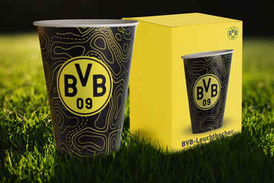 Becher LED Leuchtbecher BVB, Fanartikel leuchtet in Vereinsfarben, 450ml, Batterien inklusive