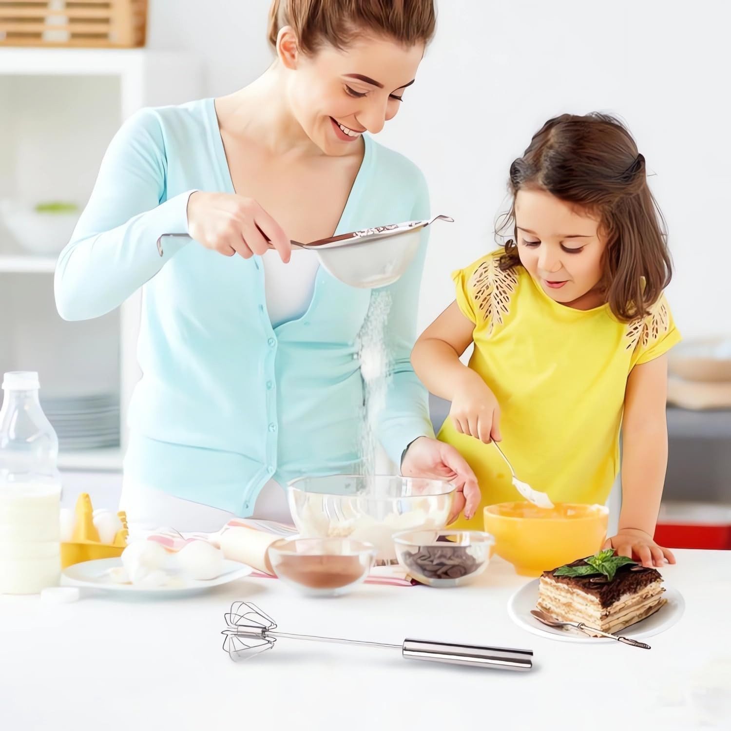 PODOFO Schneebesen 10 Zoll Automatischer Schneebesen, Halbautomatischer für die Küche, Edelstahl