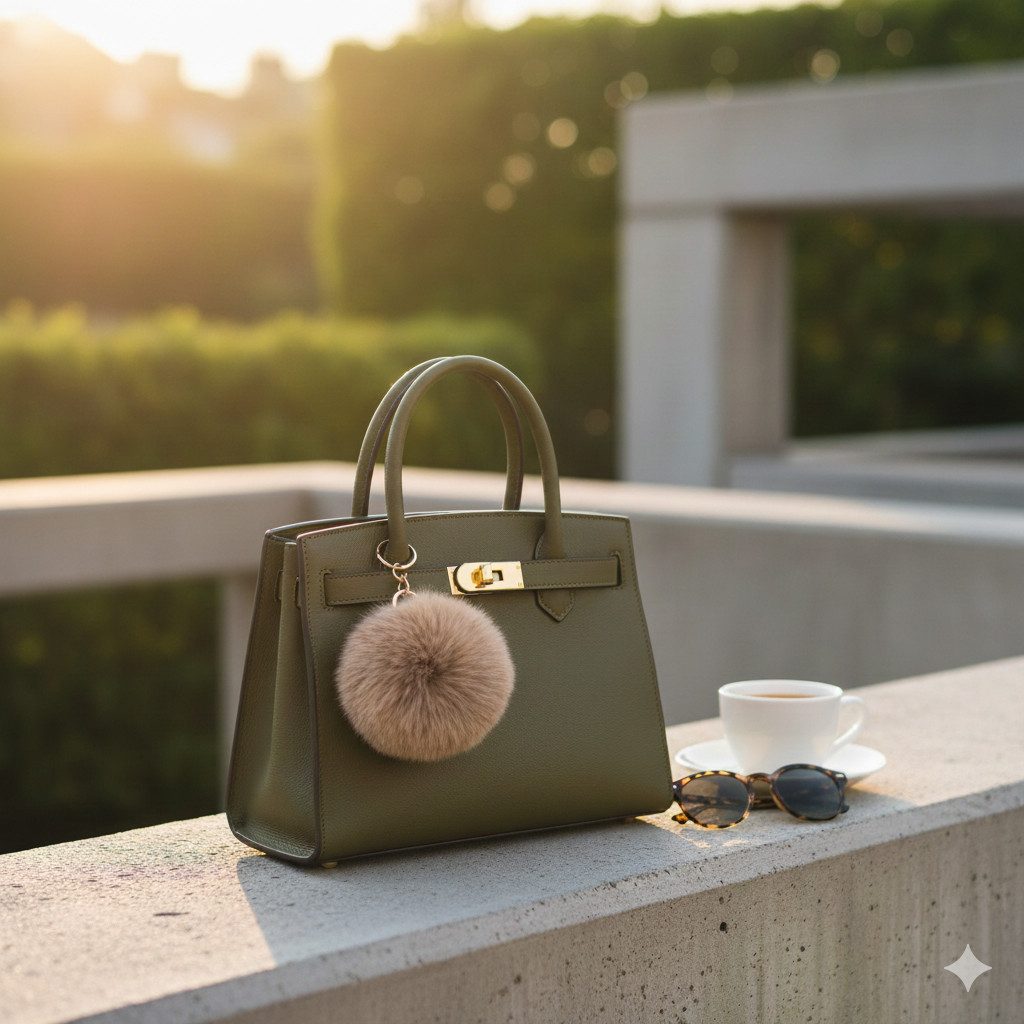 LIRA Deko Taschenanhänger Pompom Luxus 100% Fell Schlüsselanhänger vergoldeter Verschluss 10cm