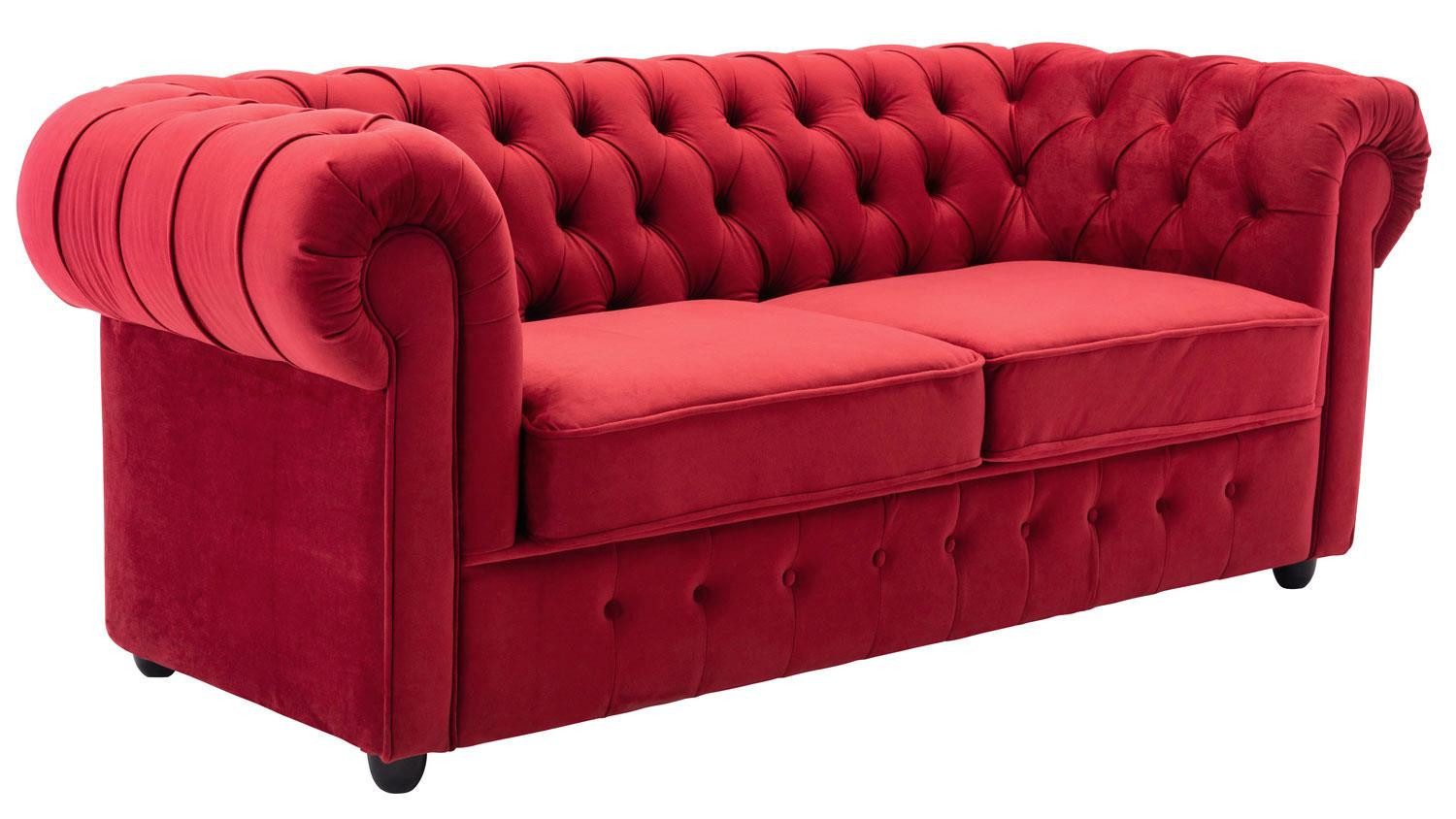 Möbel Akut Sofa 3-Sitzer Sofa Chesterfield Samt rot 198 cm