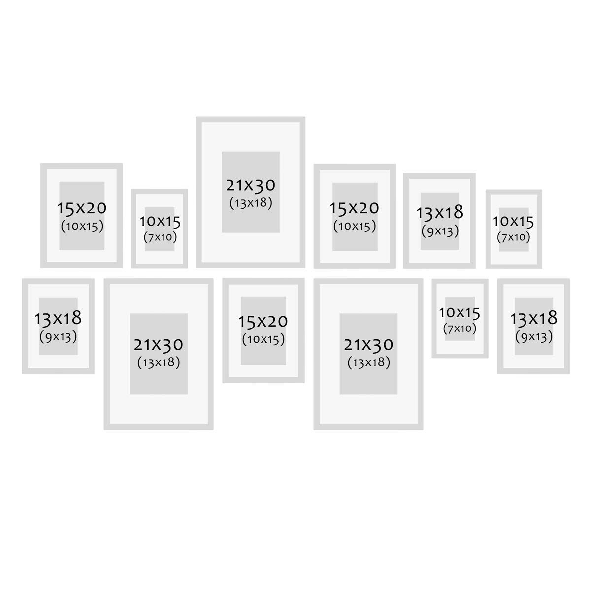 cm Set PHOTOLINI Passepartout, mit 10x15 Echtholz Bilderrahmen bis Schwarz 12er 21x30 Acrylglas