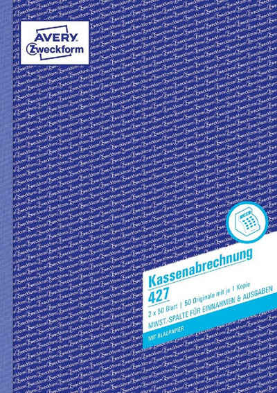 Avery Zweckform Formularblock 427 Kassenabrechnung A4 2x50Blatt Einnahmen Ausgaben Kassenbuch