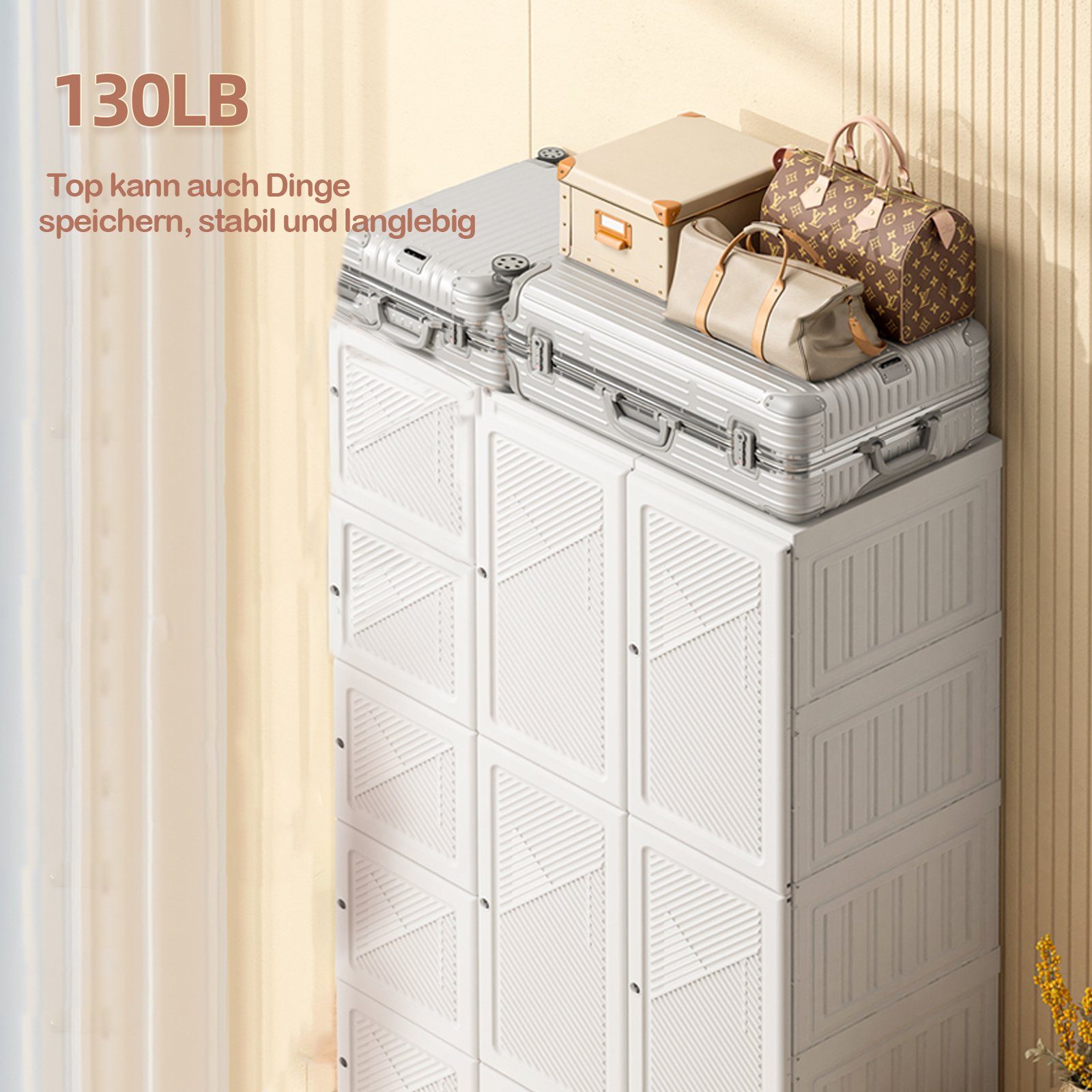 Kleiderschrank (faltbar Kleiderschränke Garderobenschrank) inkl. 11 Tür mit magnetverschluss und 2 Kleiderstange, Weiß