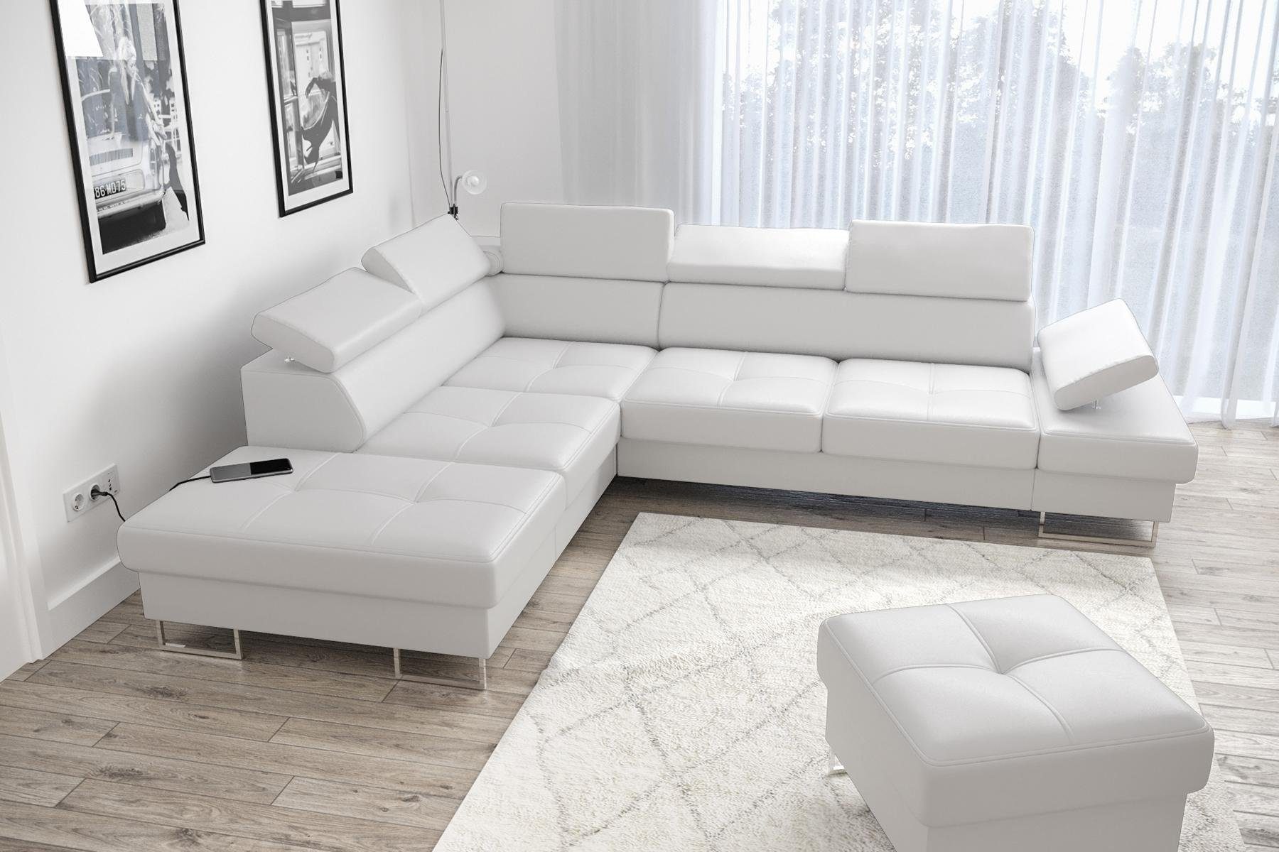 Wohnzimmer Weiß gelb Couch Polsterung L-Form Ecksofa Textil Ecksofa, JVmoebel Modern
