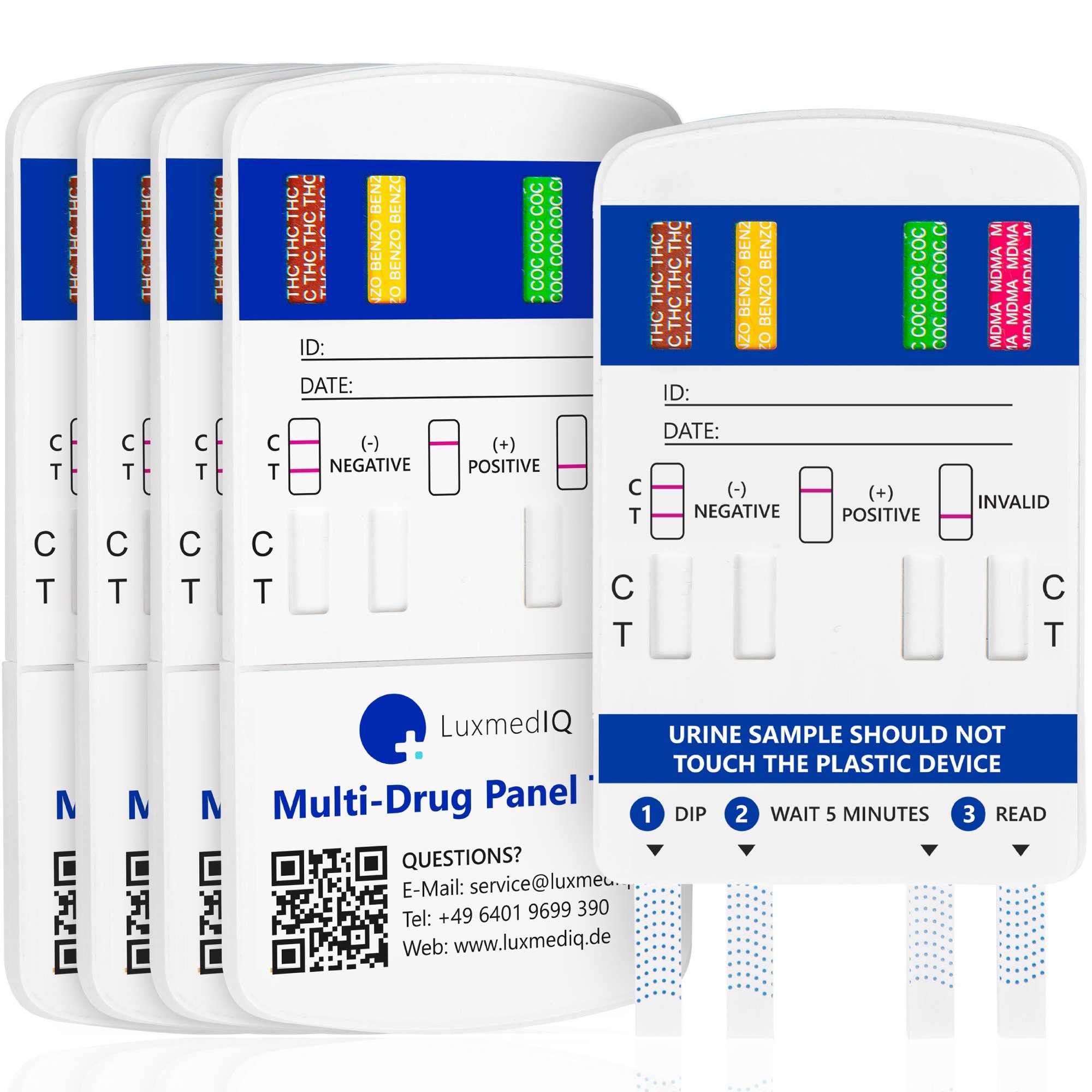LuxmedIQ Drogen-Schnelltest für 8 Drogenarten - Urin Drogentest Multi 8, 5-tlg.