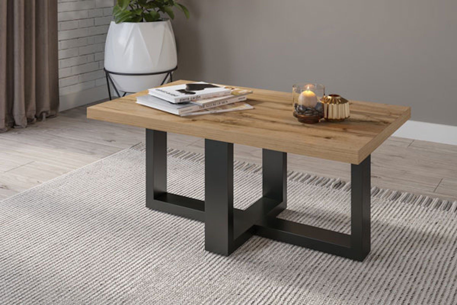 Helvetia Couchtisch Eko, 102x60x44cm schwarz onyx / Wotan Eiche