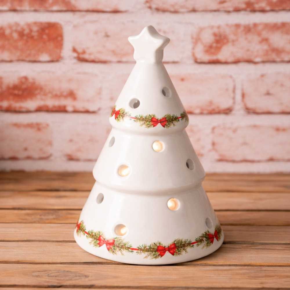 AltoBelli Kerzenhalter AltoBelli Teelichthalter WEIHNACHTSBAUM Weiß mit STERN Keramik 12 cm