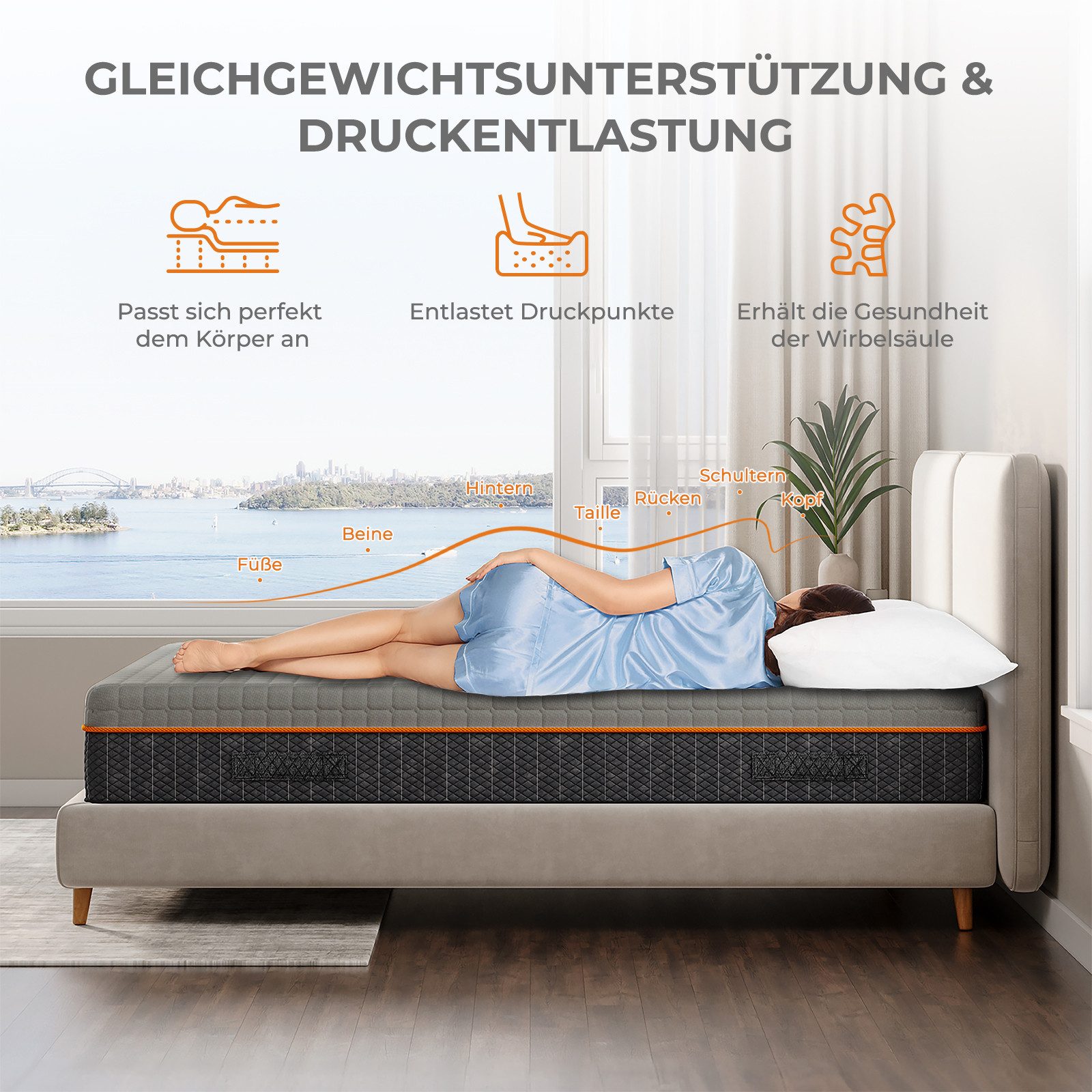 Kaltschaummatratze 7 Zonen Matratze H3-H4 mit Atmungsaktiver Bezug für Kühlen Schlaf, Uliyati, 20 cm hoch, 90x200 cm