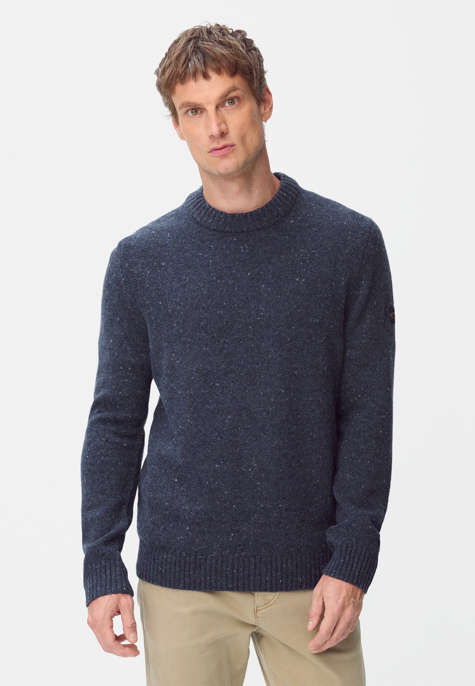 camel active Strickpullover aus Merinowollgemisch Langarm Markenlogo