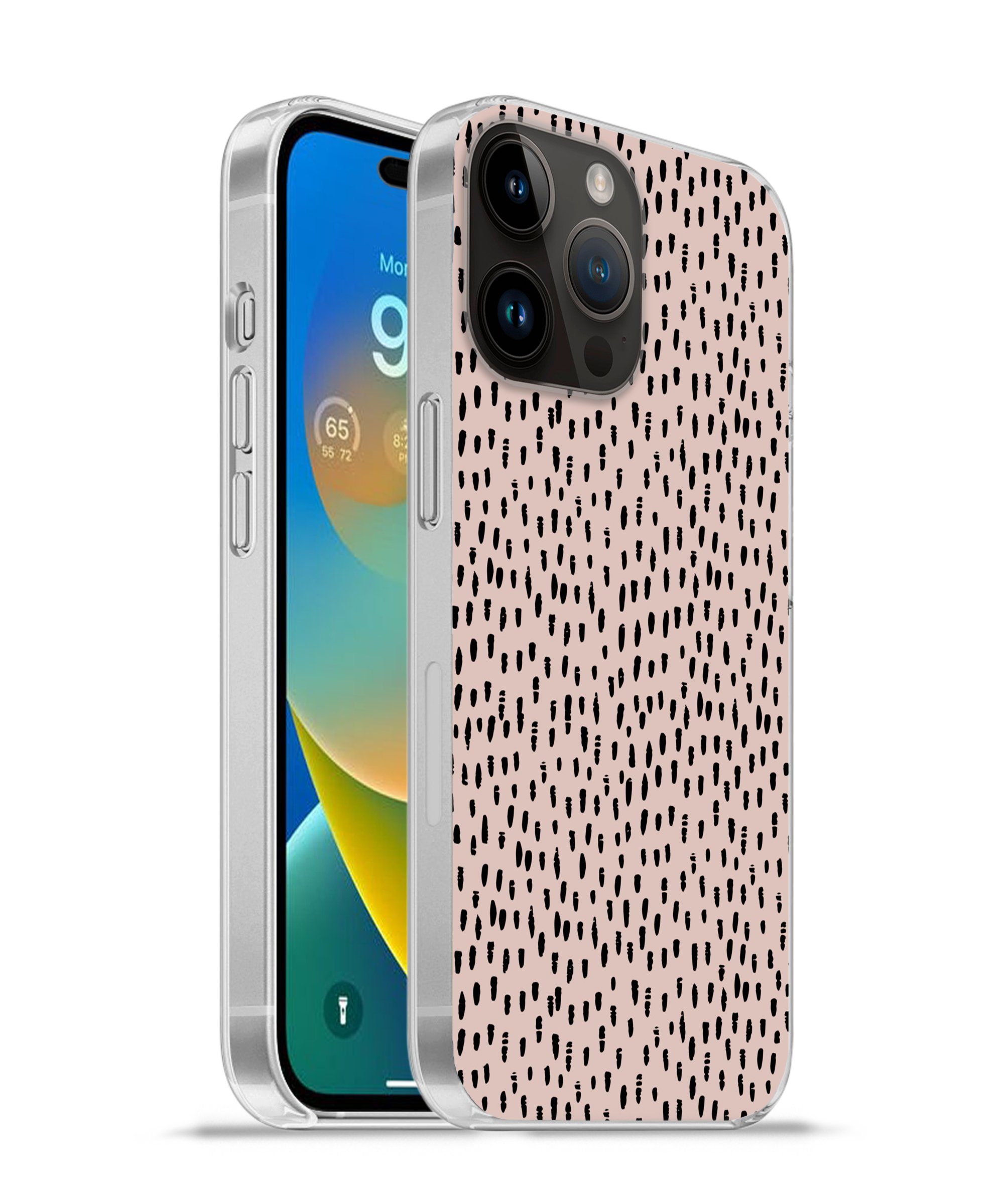 MuchoWow Handyhülle für Apple iPhone 14 Pro Max Polka dots - Rosa - Schwarz, Smartphone-Bumper, Print, Handy Schutzhülle Dünn
