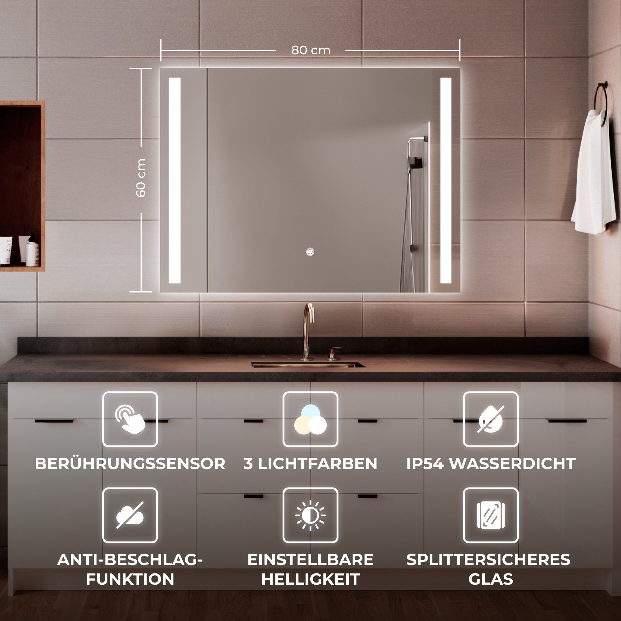 Bringer Badspiegel BRS103, Badezimmerspiegel mit Anti-Beschlag und Speicher günstig online kaufen