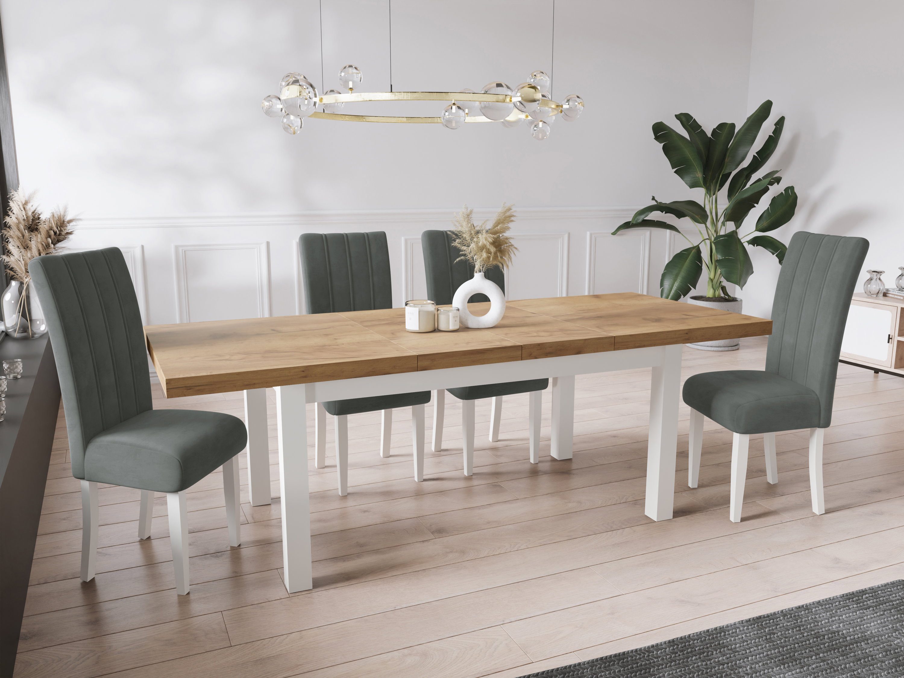 WFL GROUP Esstisch Avena ausziehbar rechteckig modern mit weißen Holzbeinen (MADE IN EU, 5 Gr. – 120/140/160/170/200 cm ausziehbar auf 160/180/210/250/300 cm),  – Bild 5 von 5
