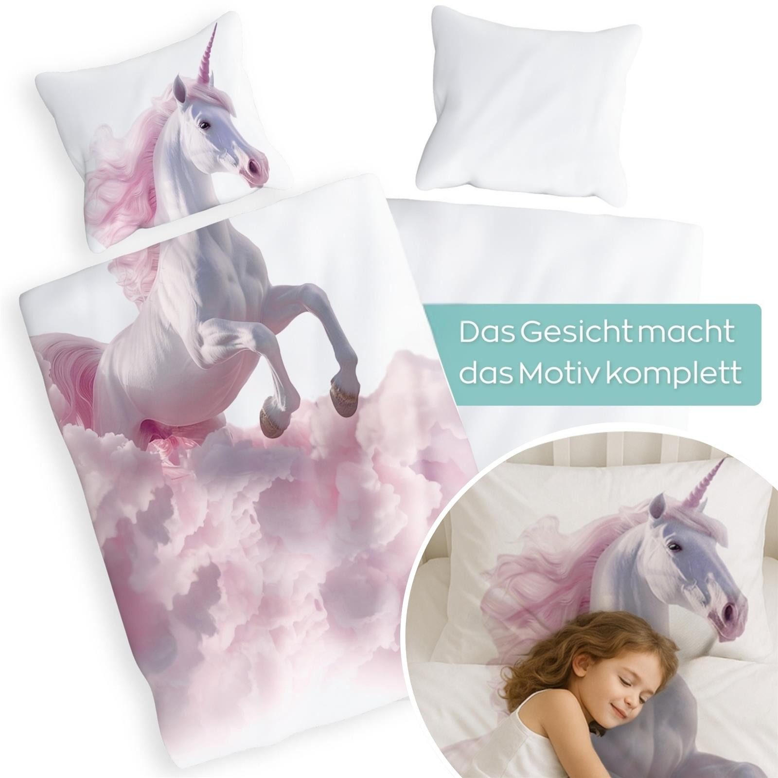 Carpe Sonno Kinderbettwäsche 135x200 Mädchen Einhorn Baumwolle Rosa Pink Pf günstig online kaufen