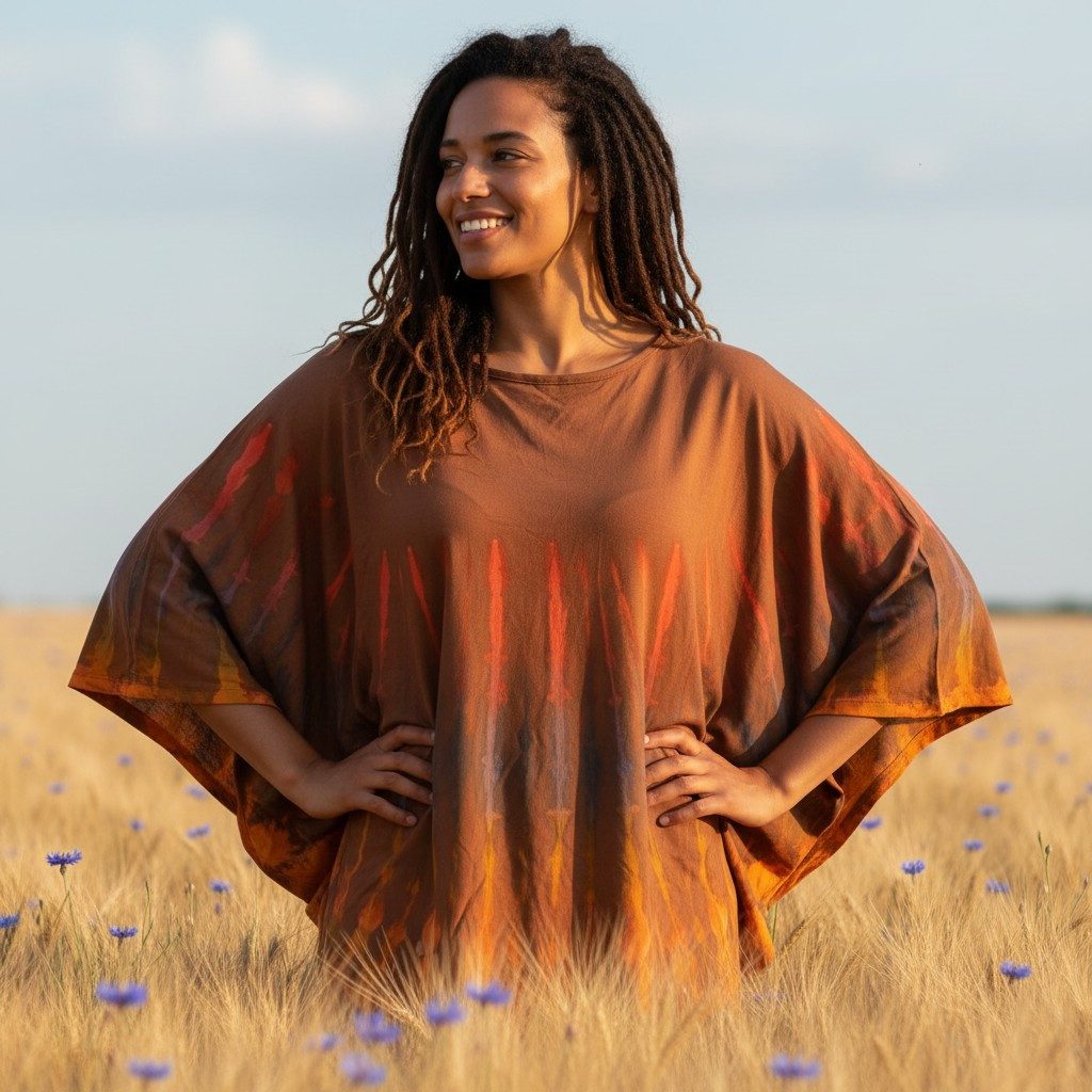 Guru-Shop Longbluse Batik Poncho, Tunika, Unikat Boho Kaftan,.. alternative Bekleidung