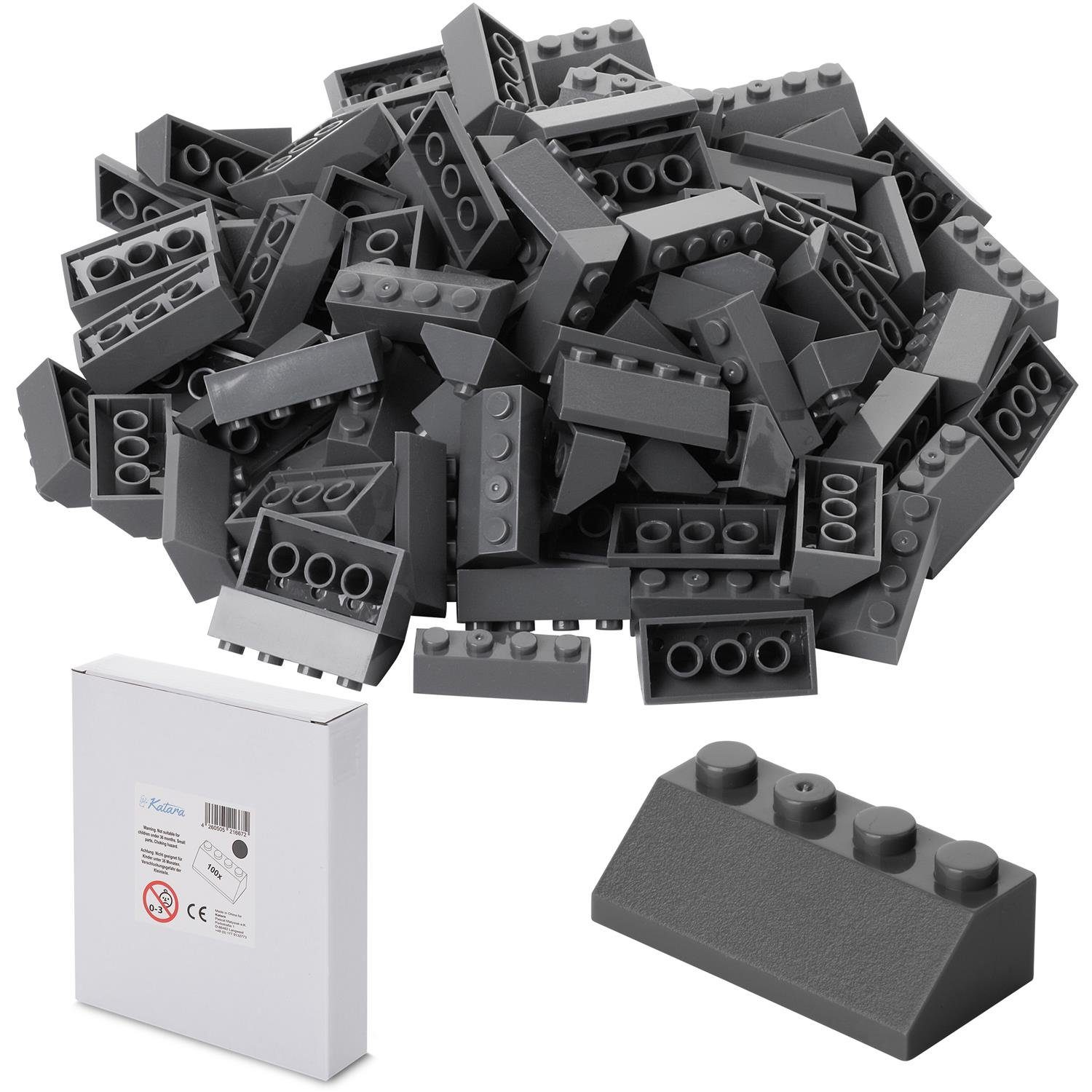 Katara Konstruktionsspielsteine 100 Steckbausteine in Dachform Konstruktionsspielsteine, (Packung), 100% Kompatibel Sluban, Papimax, Q-Bricks, LEGO®
