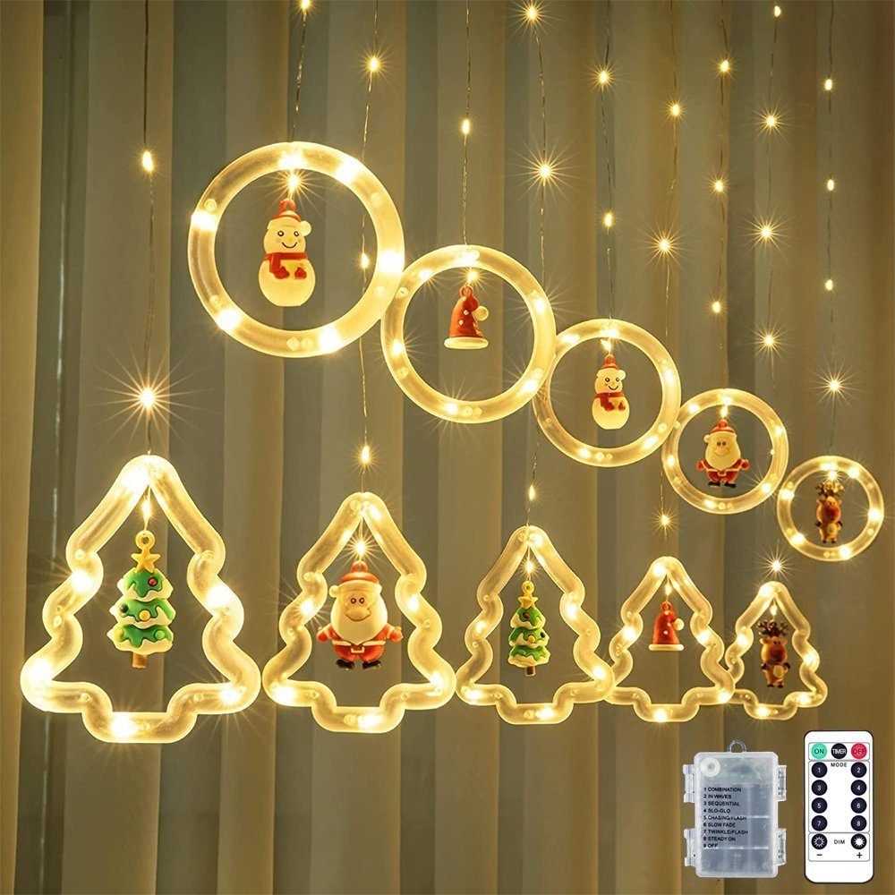 XERSEK LED-Lichtervorhang 120 LED 3M 10 modi Fernbedienung Weihnachtsschmuck 8 Lichterketter mit Silikon Xmas, Lichternetz