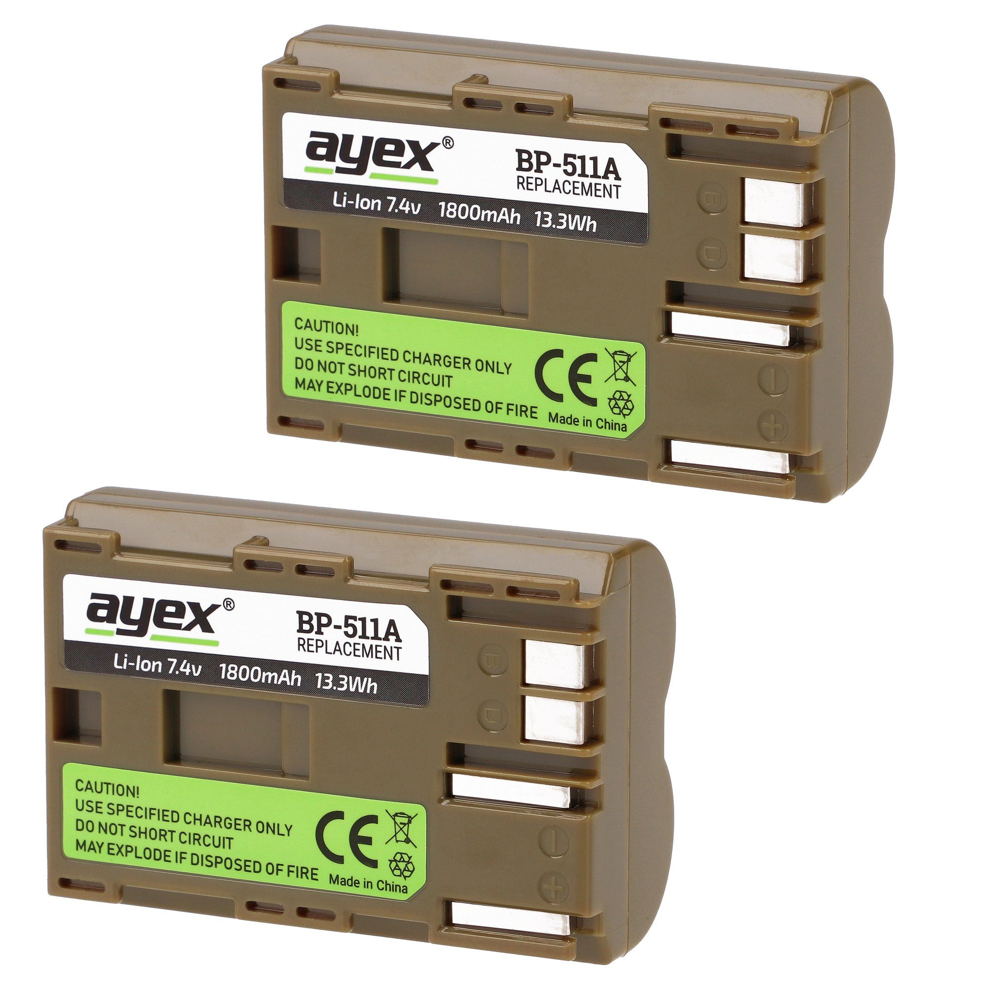 Kamera-Akku ayex 2x BP-511A Akku +1x USB Dual-Ladegerät Canon für
