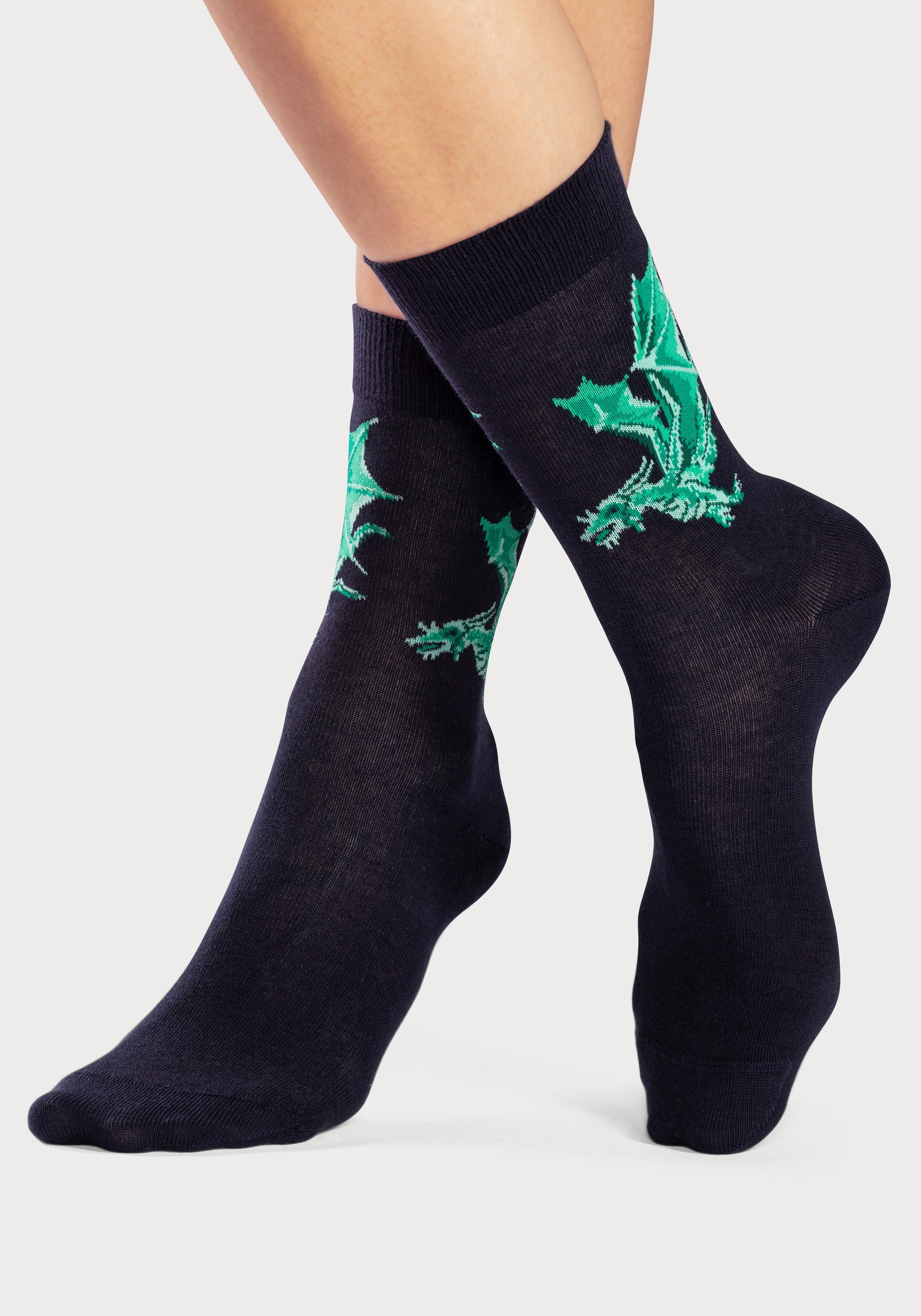 unterschiedlichen mit Drachen Socken H.I.S (5-Paar) Motiven