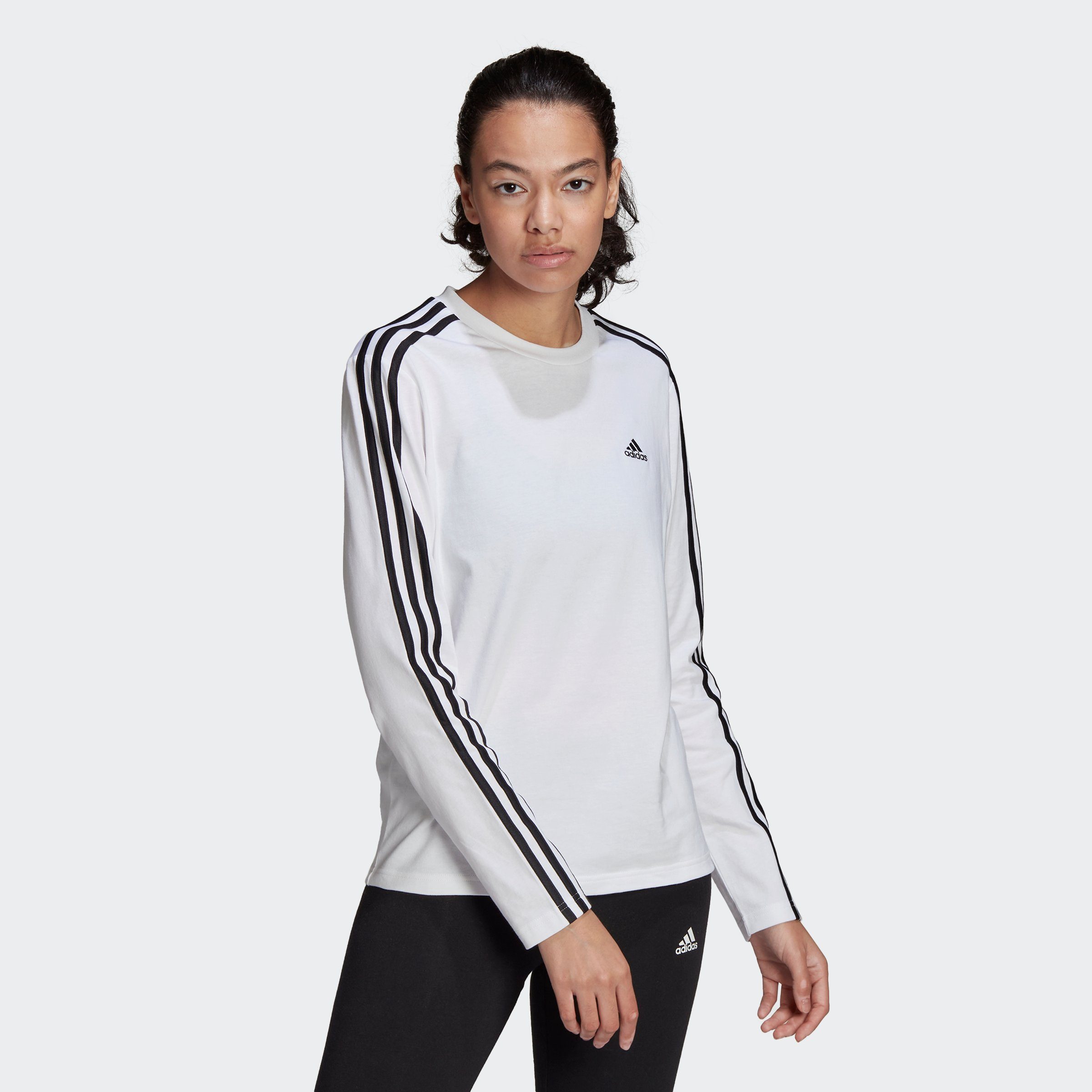 adidas Sportswear Langarmshirt ESSENTIALS 3STREIFEN LONGSLEEVE WHITE/BLACK | Shirts