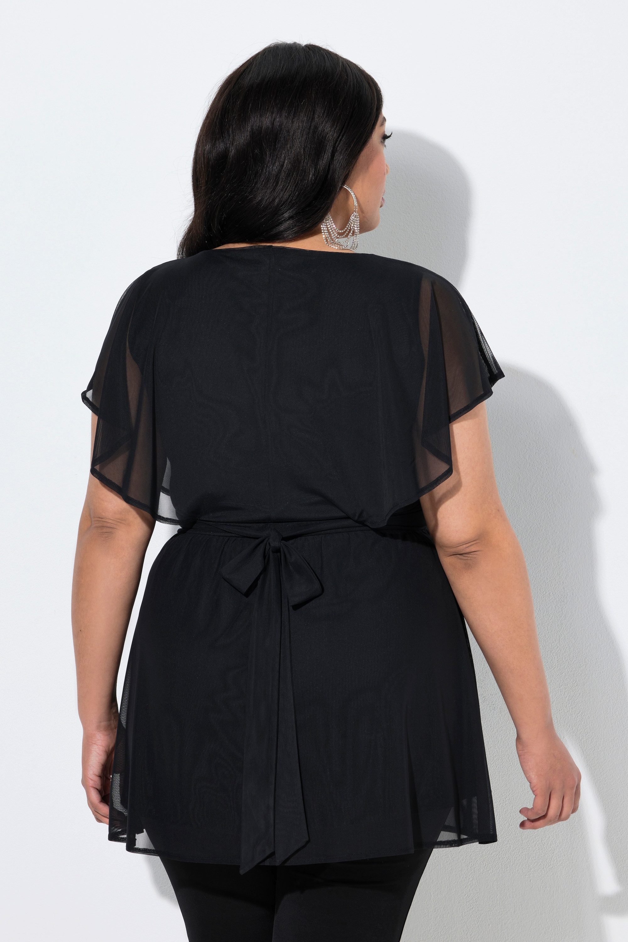 Ulla Popken Tunika Tunika Chiffon-Überwurf Flügel-Halbarm
