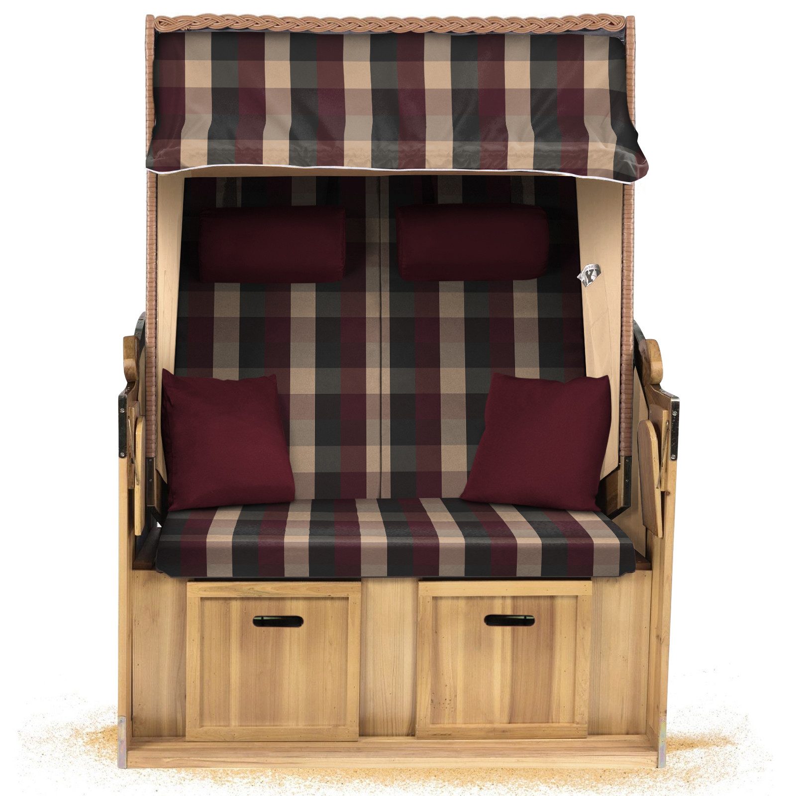 Strandkorb Hanse Strandkorb Strandkorb 2-Sitzer Ostsee Volllieger Beige Rot, BxTxH: 120x80x160 cm, Ostsee Volllieger, Ostsee 2-Sitzer Modell 2025, Stabiles Wach – Bild 2 von 5