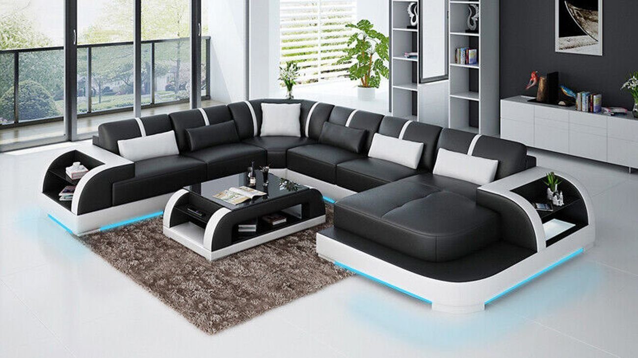 Ledersofa Design Modern Garnitur Eck JVmoebel Ecksofa Sofa Licht Couch Ecksofa USB