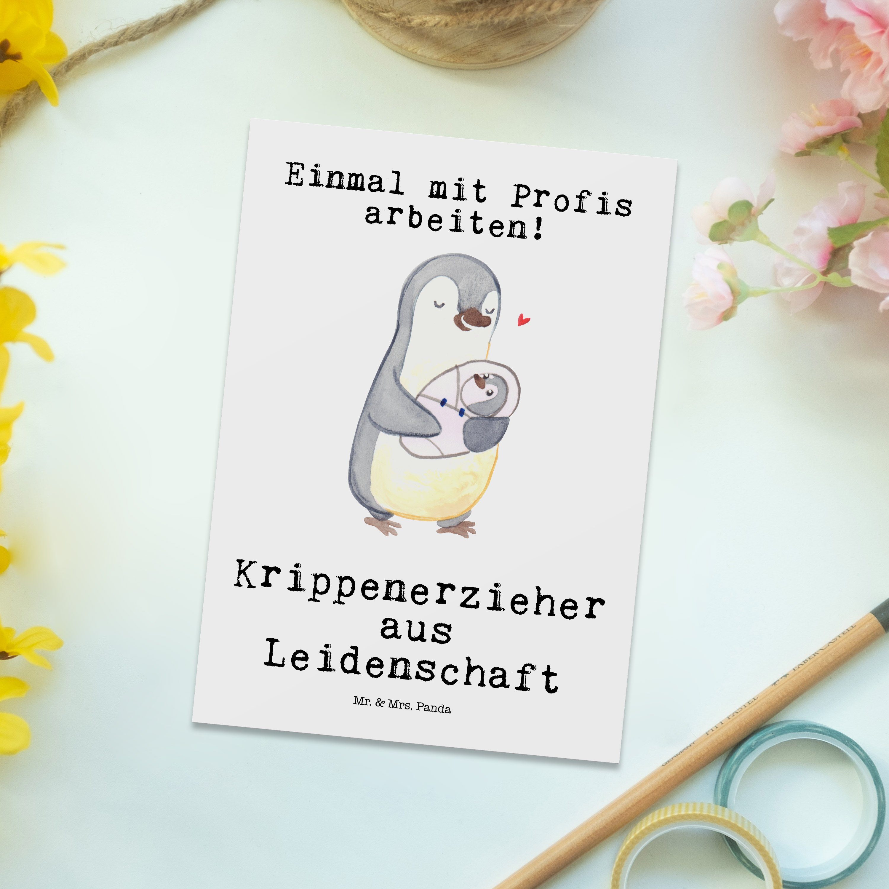 Mr. & Mrs. Krippenerzieher - Weiß Postkarte Kindertages KITA, Panda - Geschenk, aus Leidenschaft