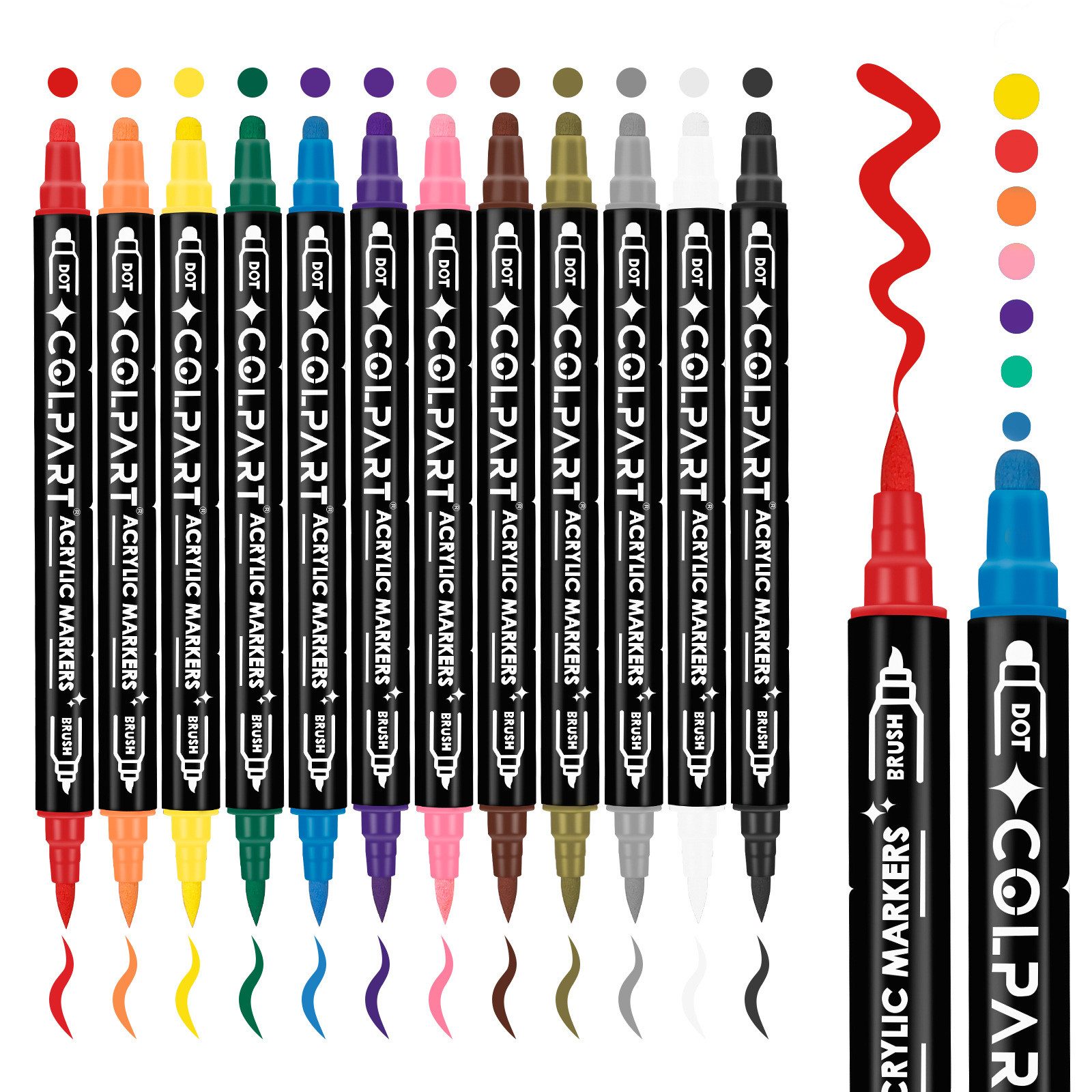 Coonoor Lackmarker Acrylic Paint Marker Stifte Steine Bemalen, (12-tlg), Für Kunststoff Glas Holz Keramik Metall Reifen Leinwand