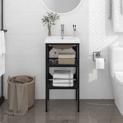 vidaXL Badezimmerspiegelschrank Badezimmer-Waschtischgestell mit Waschbecken Schwarz Eisen (1-St)