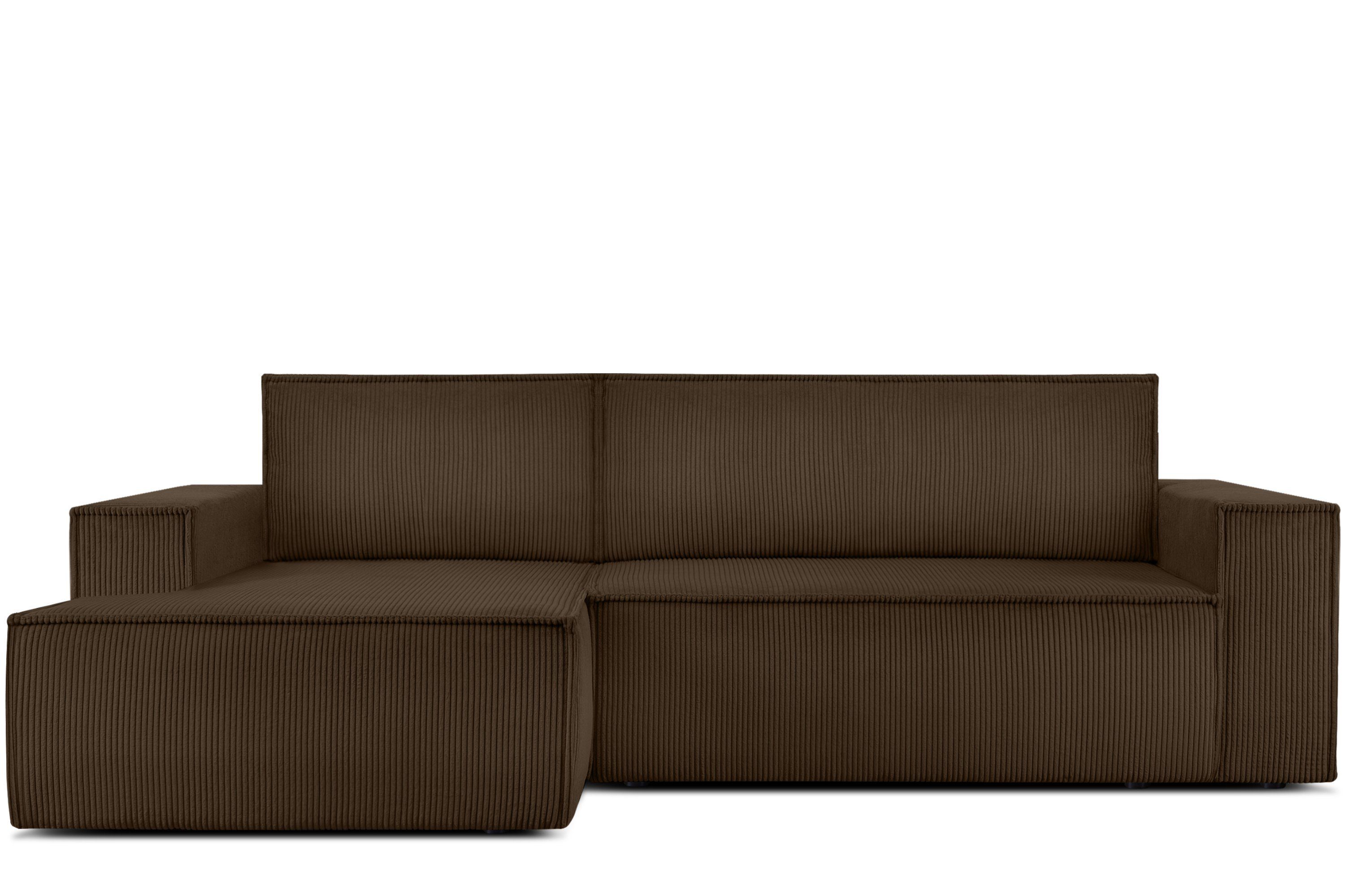 Konsimo Ecksofa NAPI Ecksofa links, hergestellt in der EU, mit Schlaffunktion, in Pet Friendly Cord-Stoff dunkelbraun