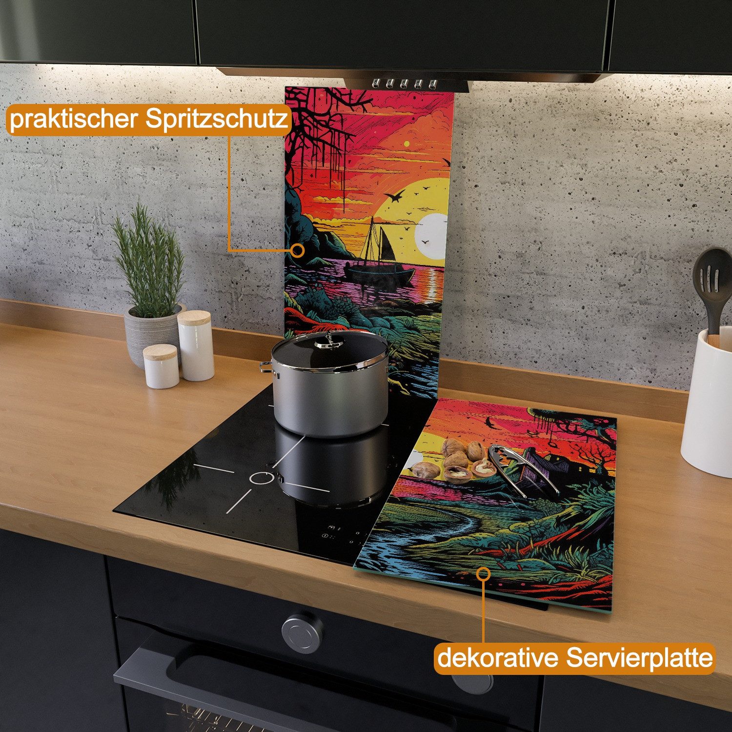 Wallario Herd-Abdeckplatte Verwunschenes Flussdelta, ESG-Sicherheitsglas, (Glasplatte, 2 tlg., inkl. 5mm Noppen), verschiedene Größen