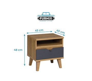 Furnix Beistelltisch MEMIS Nachttisch mit Schublade & Ablage Eiche/Weiß+Graphit, B45 x H48 x T40 cm