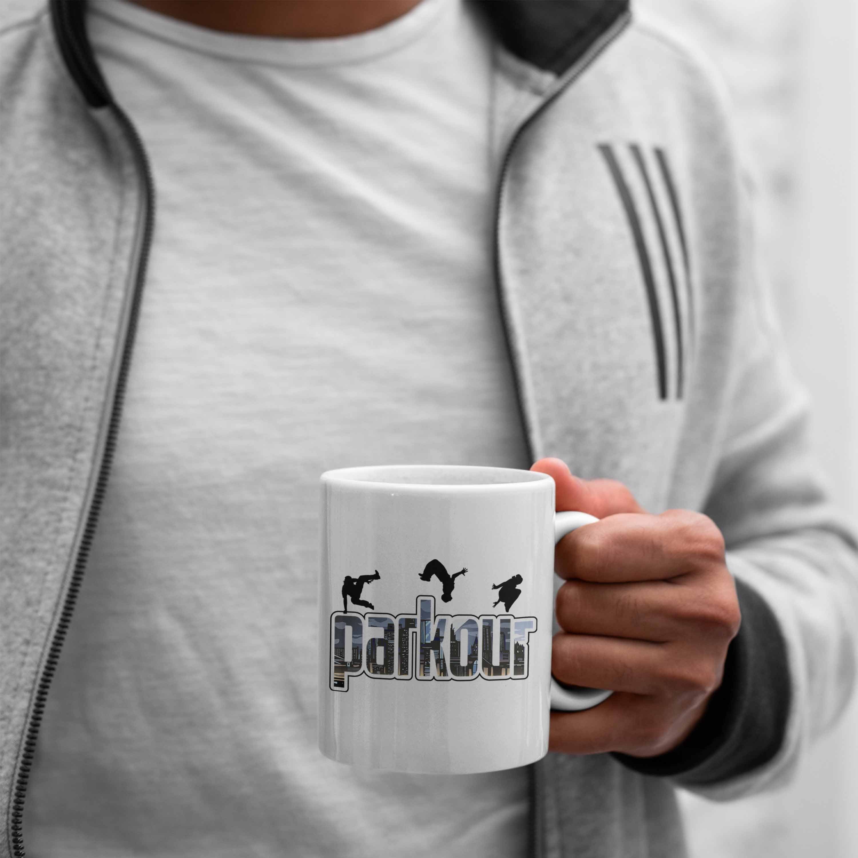Trendation Tasse Tasse für Parkour Geschenk für Weiss Sportler Freerunnin Fans Sports Urbanen