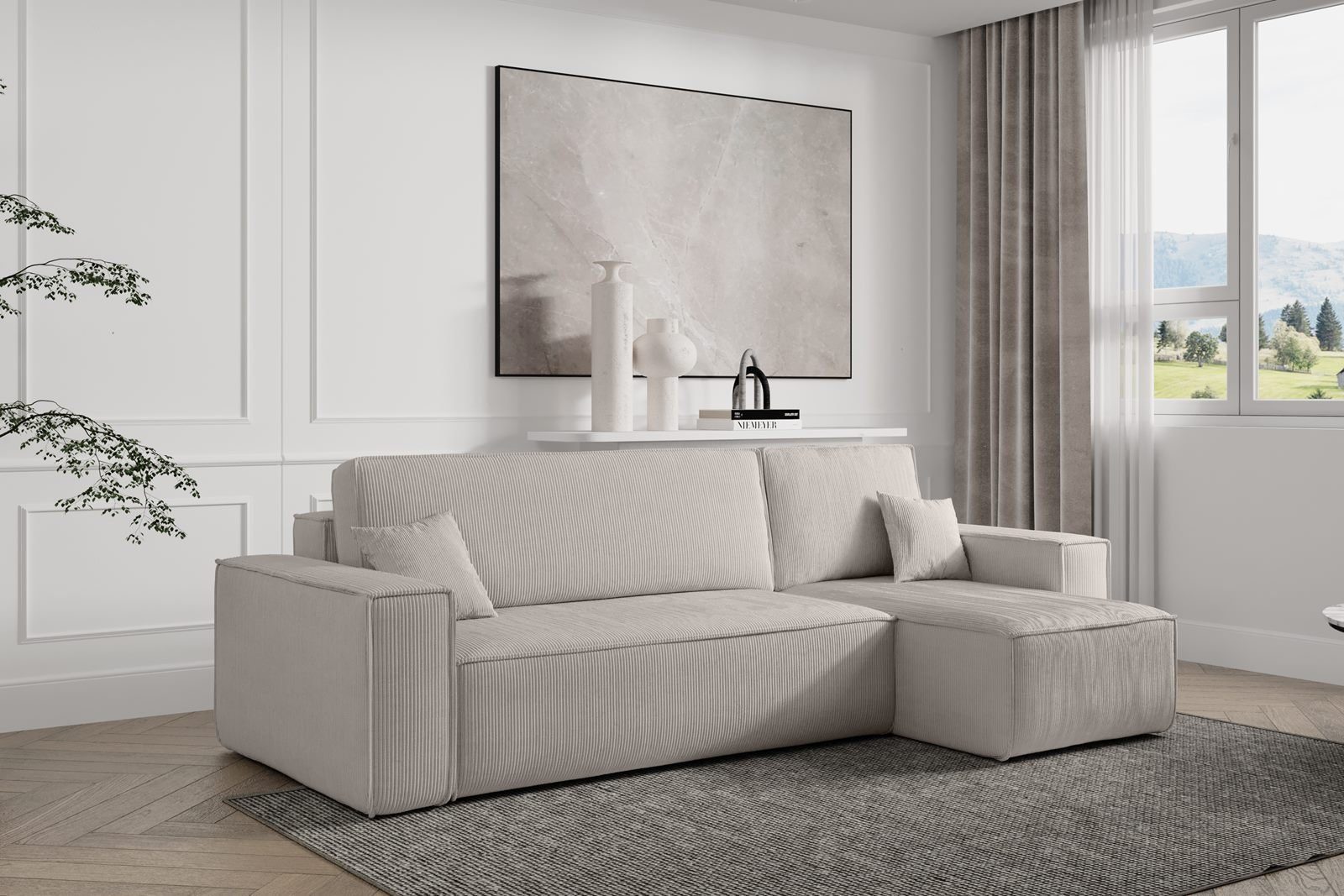 mane Beige mit universelle Ecke, Compleo Wohnzimmer TOKYO, Schlaffunktion, 244 Ecksofa cm, mit Modern und Bettkasten, L-form Cord, Breite