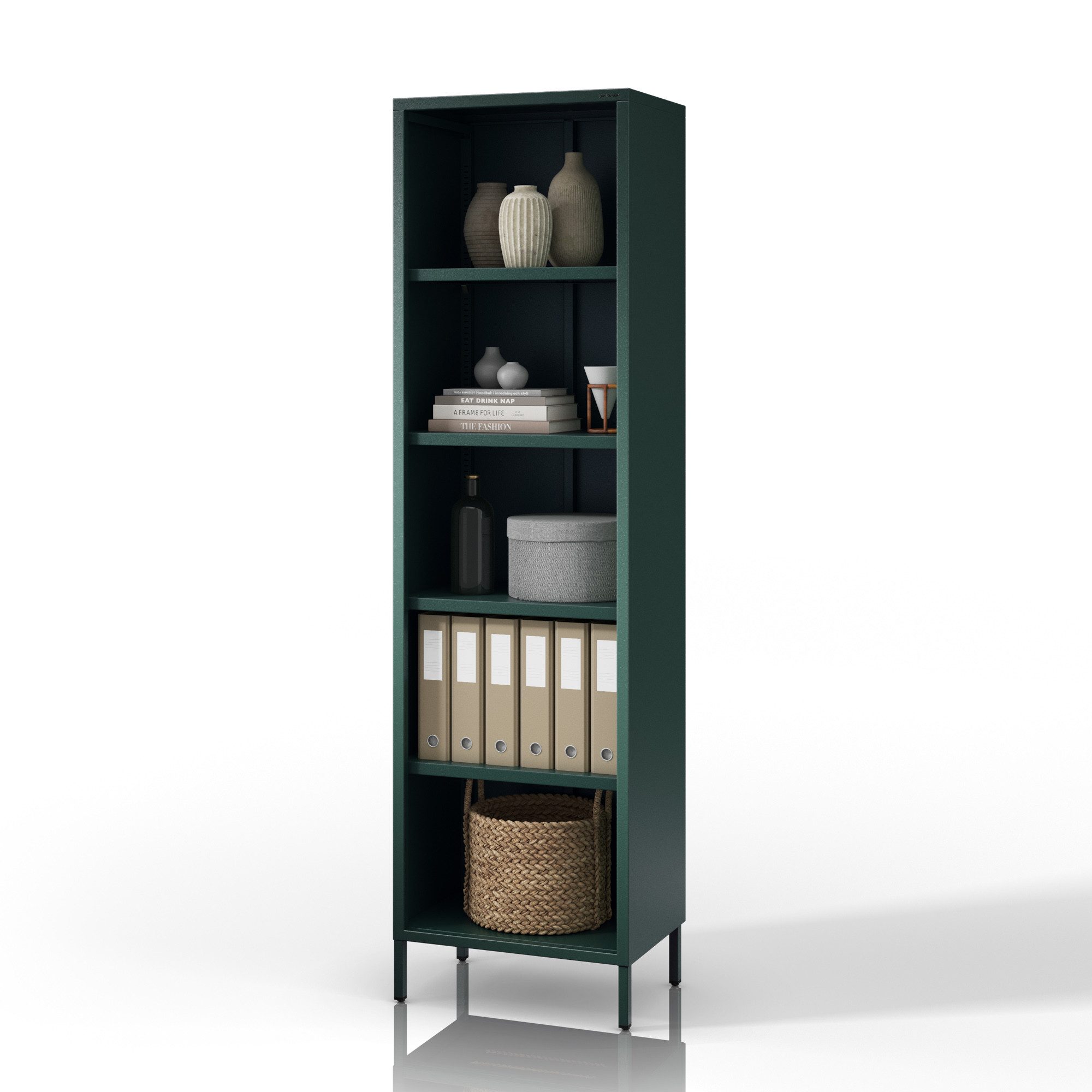 Jan Nowak Sideboard MARIO Bücherregal Schmal Metall Stahl 50x180x35cm 4 Regale Sparkling (Stahl 0,6mm, 4 Regale 40kg, 25mm Raster, Wandbefestigung möglich), Brilliance Beine regulierbar Wohnzimmer Büro