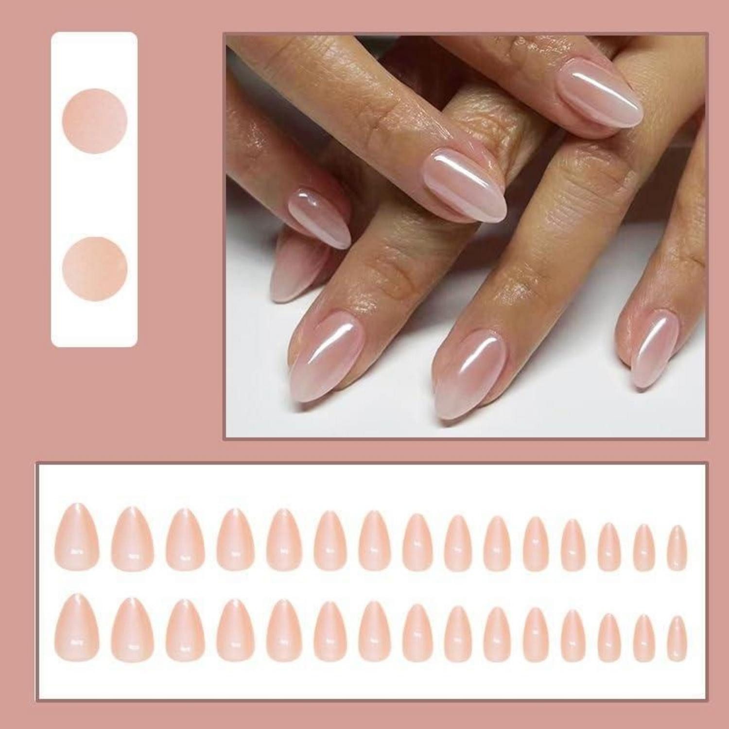 LuxusKollektion Kunstfingernägel 24 Gradient Pink Nägel zum Aufkleben Kurz Mandel Press on Nails Oval – Bild 5 von 5
