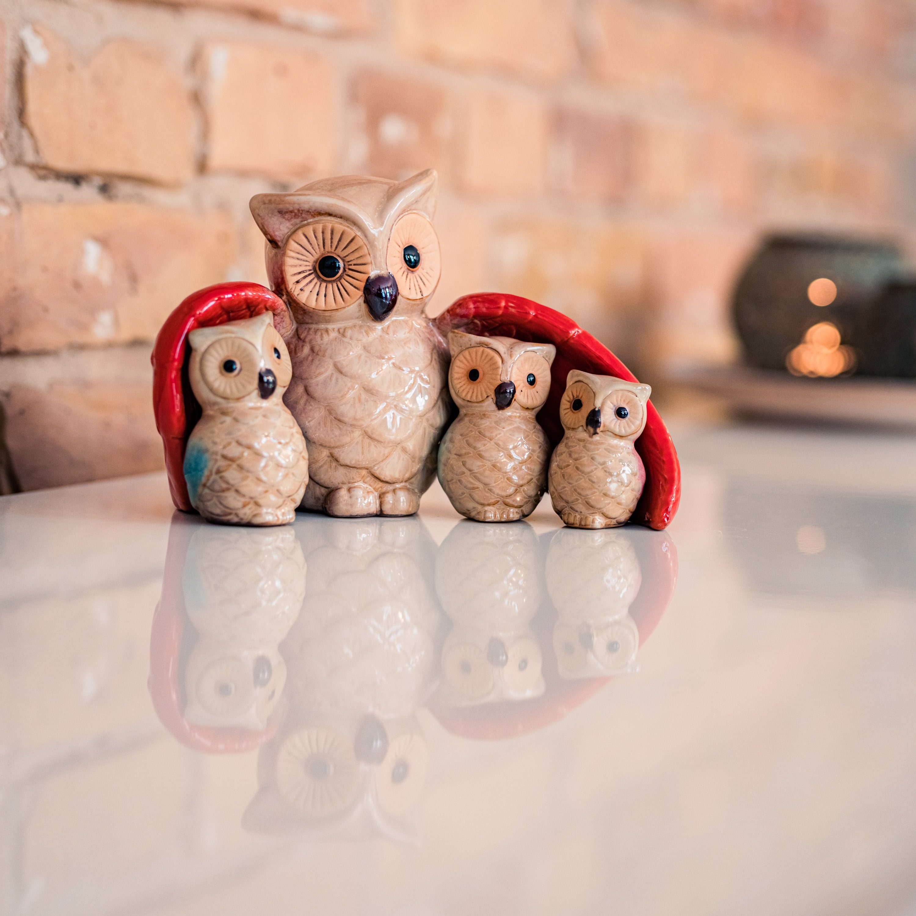 Flanacom Dekofigur Eulenfamilie - Figuren 4er Set - Keramikskulpturen (Set, 4 St., 4-tlg), niedliche Wohnaccessoires