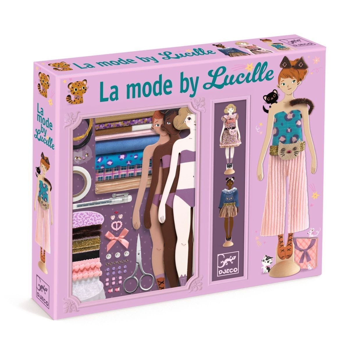 DJECO Kreativset Mode Workshop Modepuppen mit Stoff & Accessoires für Kinder ab 7
