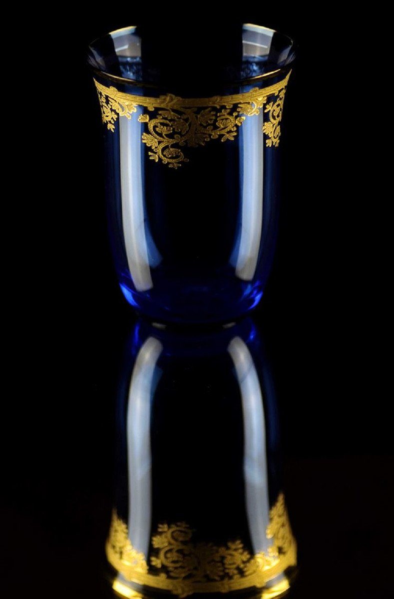 Casa Padrino Glas Luxus Barock Accessoires - - - Set Qualität 9 Luxus handbemalte - - 6er Handgefertigte Weingläser cm H. Hotel 12 & Biergläser Gold Wassergläser Wasserglas Restaurant und / Blau Ø x