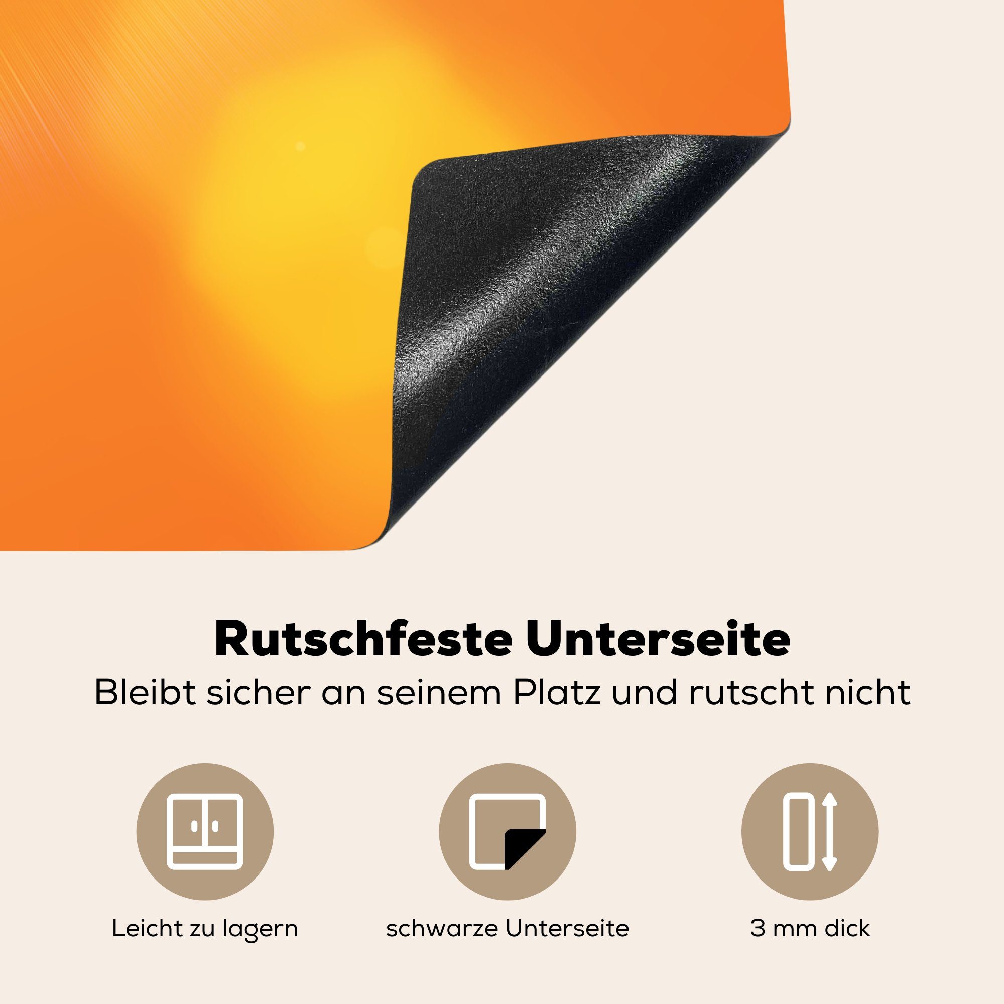 (1 Glühen Vinyl, tlg), küche Ceranfeldabdeckung, der MuchoWow cm, Sonne, 78x78 Herdblende-/Abdeckplatte Arbeitsplatte Orangefarbenes für