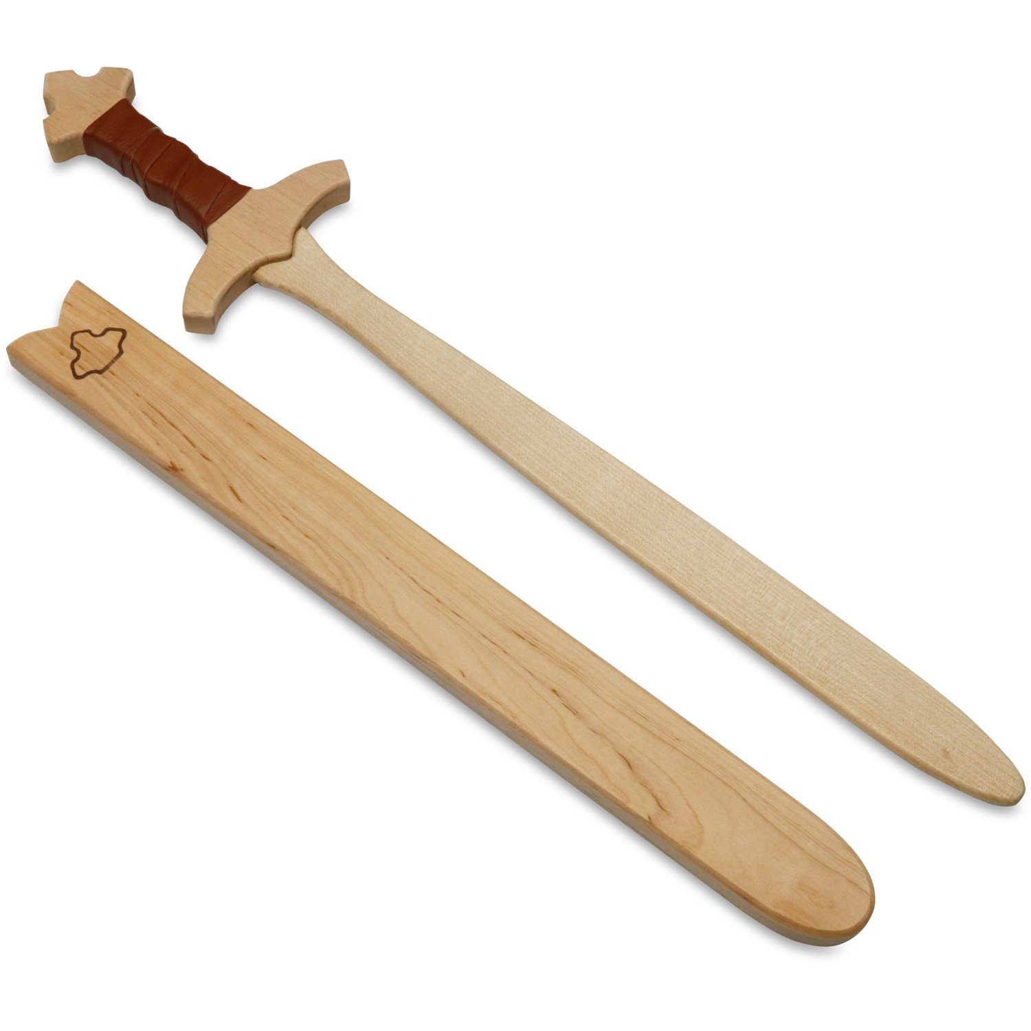 BestSaller Kinderbogenset Schwert Set mit Holzhülle König Edward 60 cm, braune Wickelung