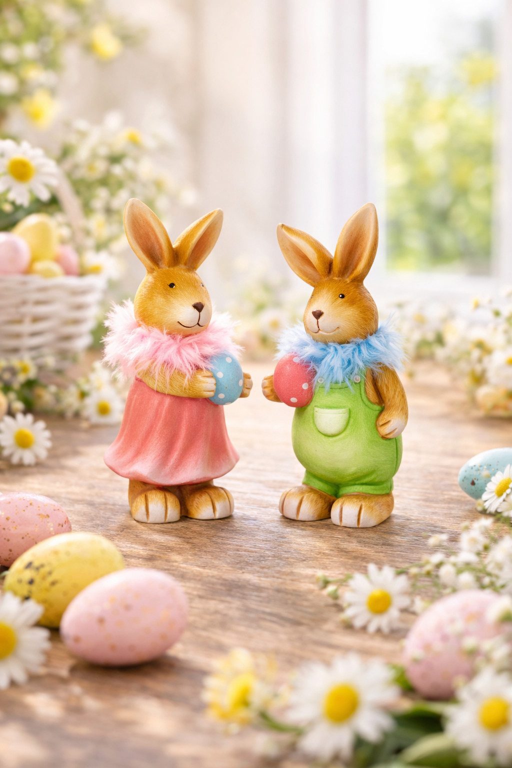 Geschenk-Himmel Osterhase Hasen Osterhase 2er Set pink und grün mit Ei und Federschal